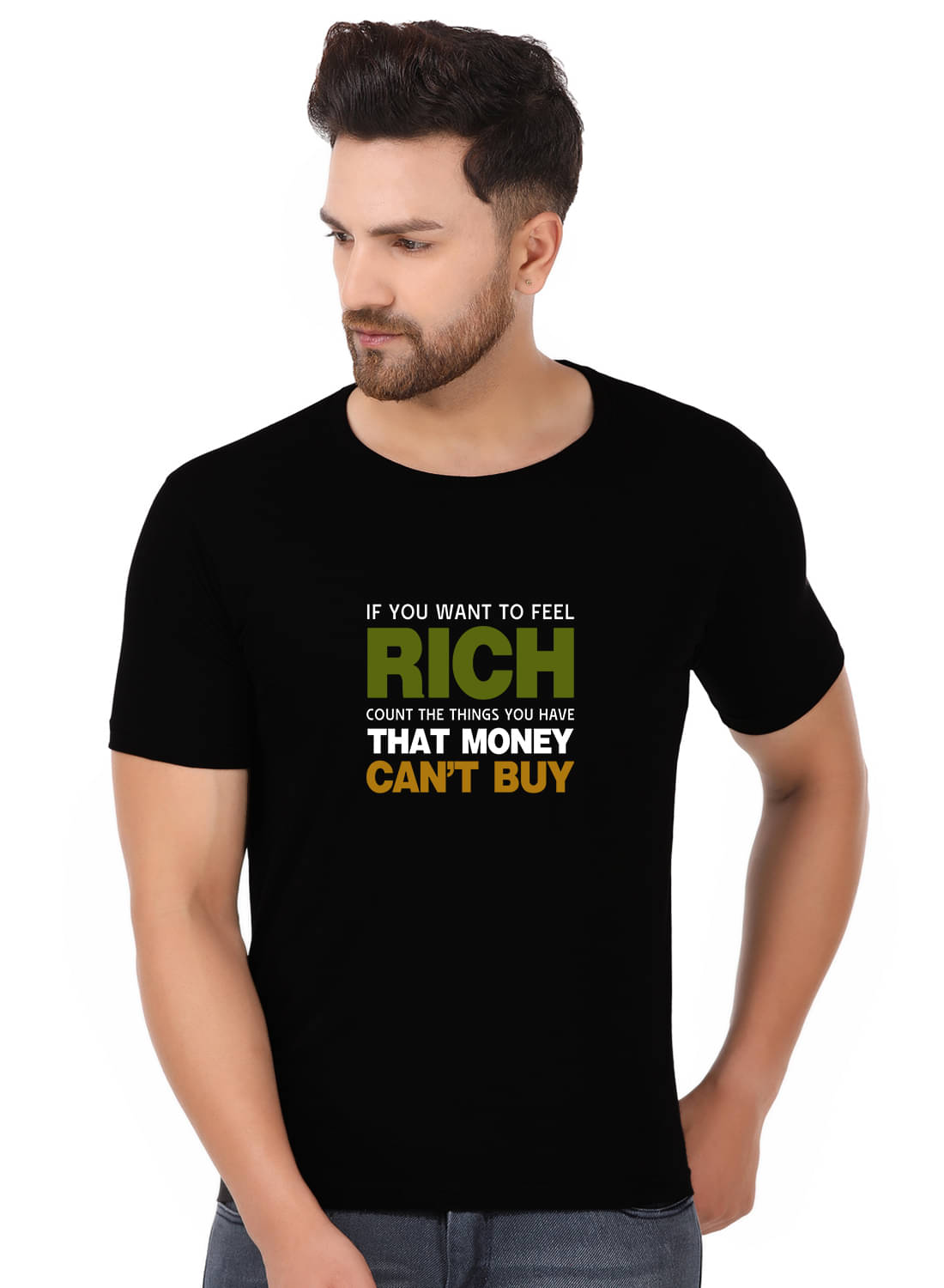 Prabhu Bhakti 100 Percent Cotton Regular Fit Printed Round Half Sleeves Black Men T-Shirt     			Prabhu Bhakti 100 Percent Cotton Regular Fit Printed Round Half Sleeves Black Men T-Shirt