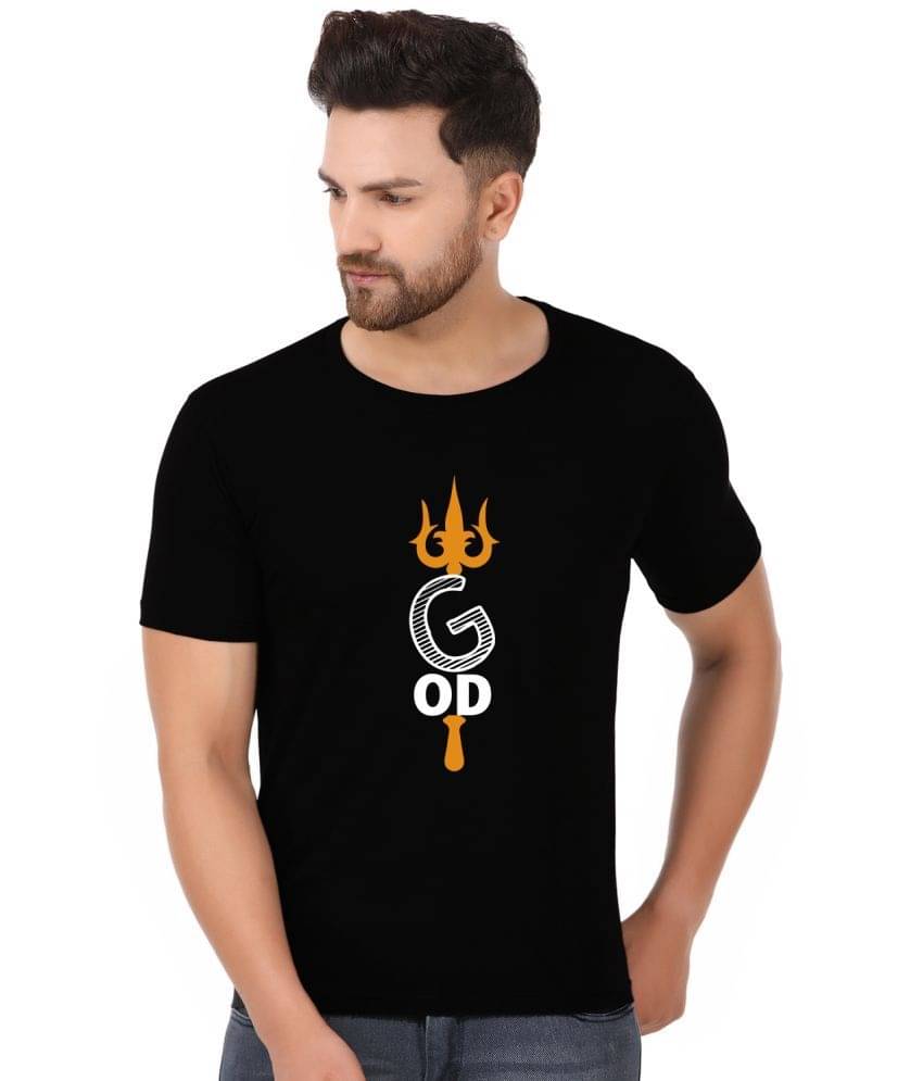 Prabhu Bhakti 100 Percent Cotton Regular Fit Printed Round Half Sleeves Black Men T-Shirt     			Prabhu Bhakti 100 Percent Cotton Regular Fit Printed Round Half Sleeves Black Men T-Shirt
