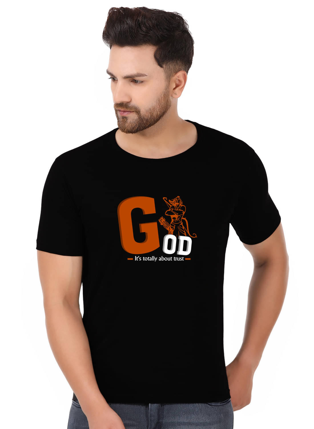     			Prabhu Bhakti 100 Percent Cotton Regular Fit Printed Round Half Sleeves Black Men T-Shirt