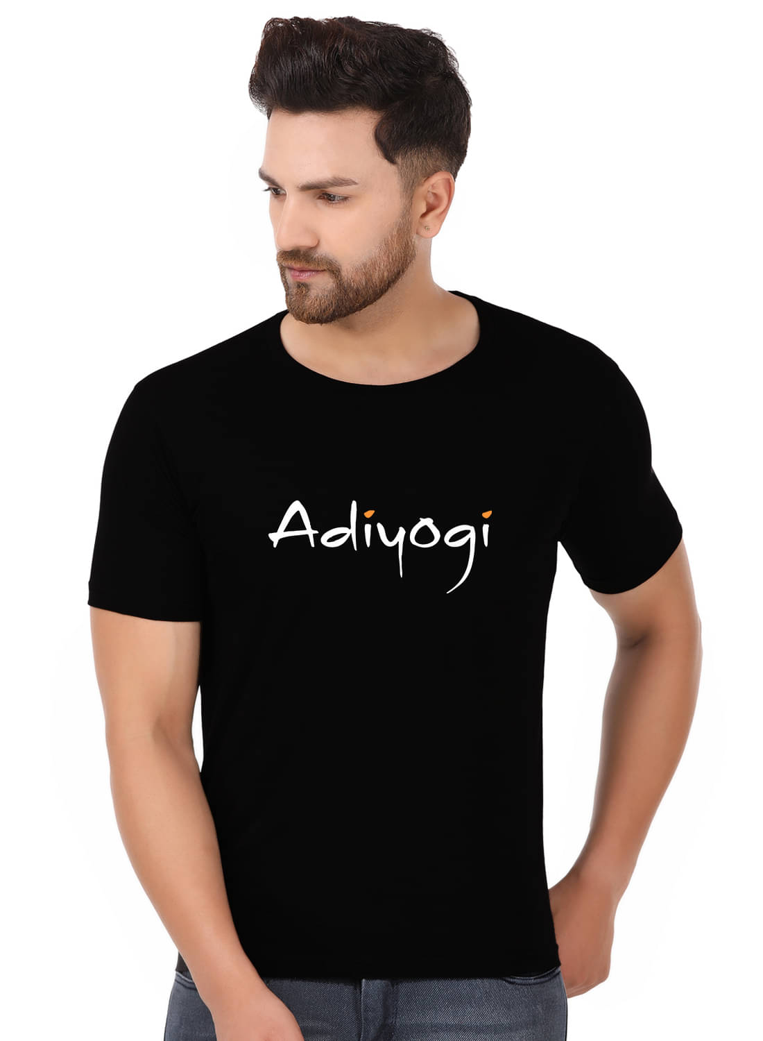 Prabhu Bhakti 100 Percent Cotton Regular Fit Printed Round Half Sleeves Black Men T-Shirt Prabhu Bhakti 100 Percent Cotton Regular Fit Printed Round Half Sleeves Black Men T-Shirt