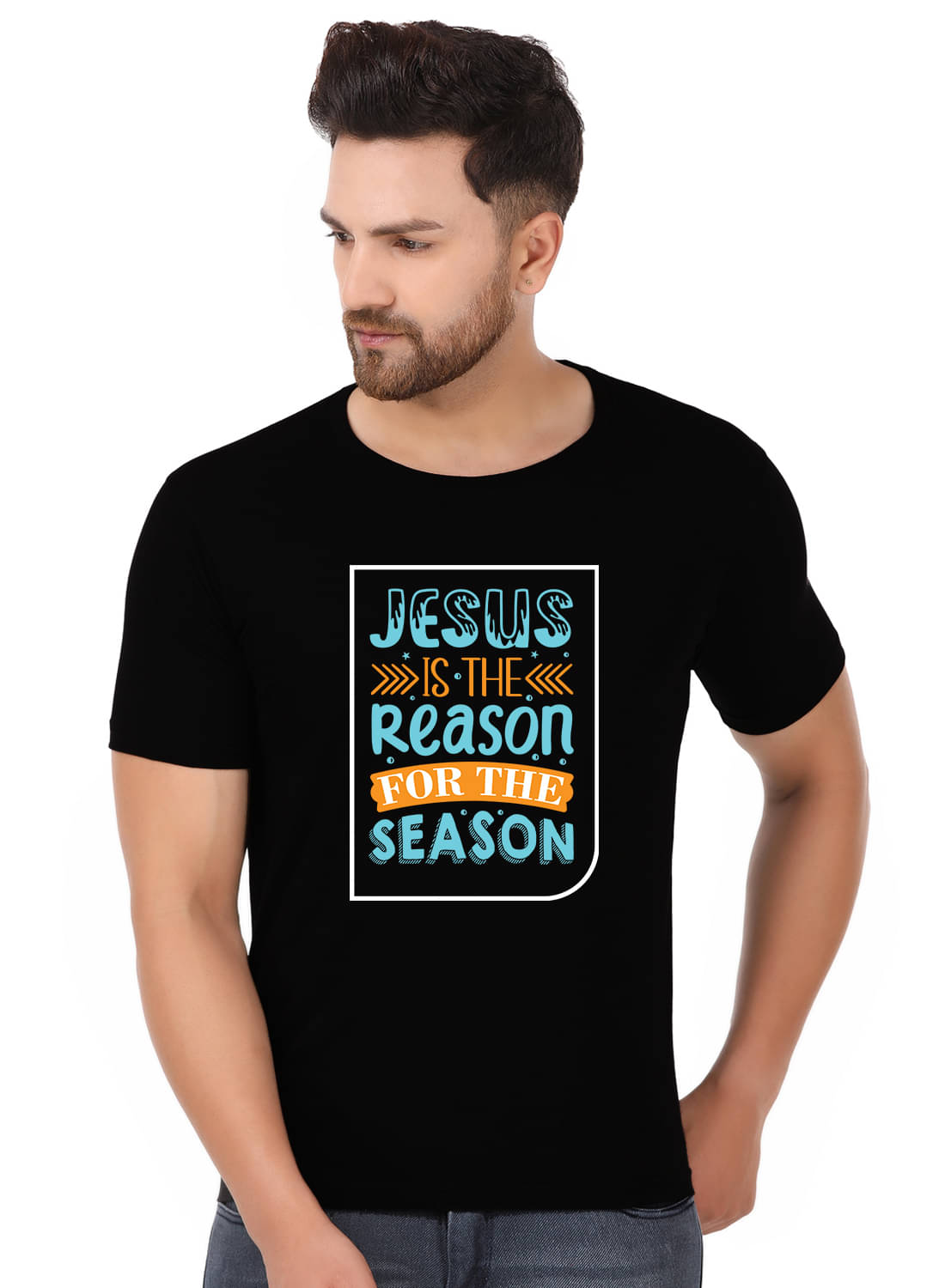 Prabhu Bhakti 100 Percent Cotton Regular Fit Printed Round Half Sleeves Black Men T-Shirt     			Prabhu Bhakti 100 Percent Cotton Regular Fit Printed Round Half Sleeves Black Men T-Shirt