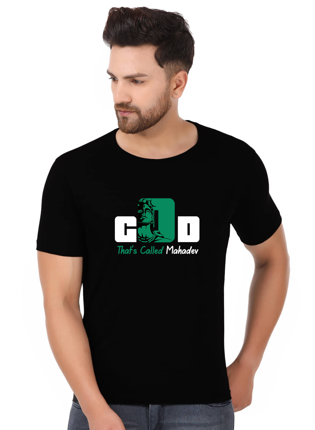     			Prabhu Bhakti 100 Percent Cotton Regular Fit Printed Round Half Sleeves Black Men T-Shirt