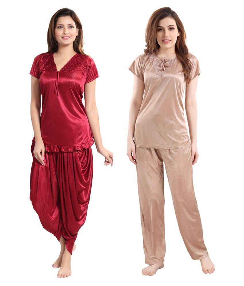 Romaisa Satin Nightsuit Sets - Multi Color Single Romaisa Satin Nightsuit Sets - Multi Color Single