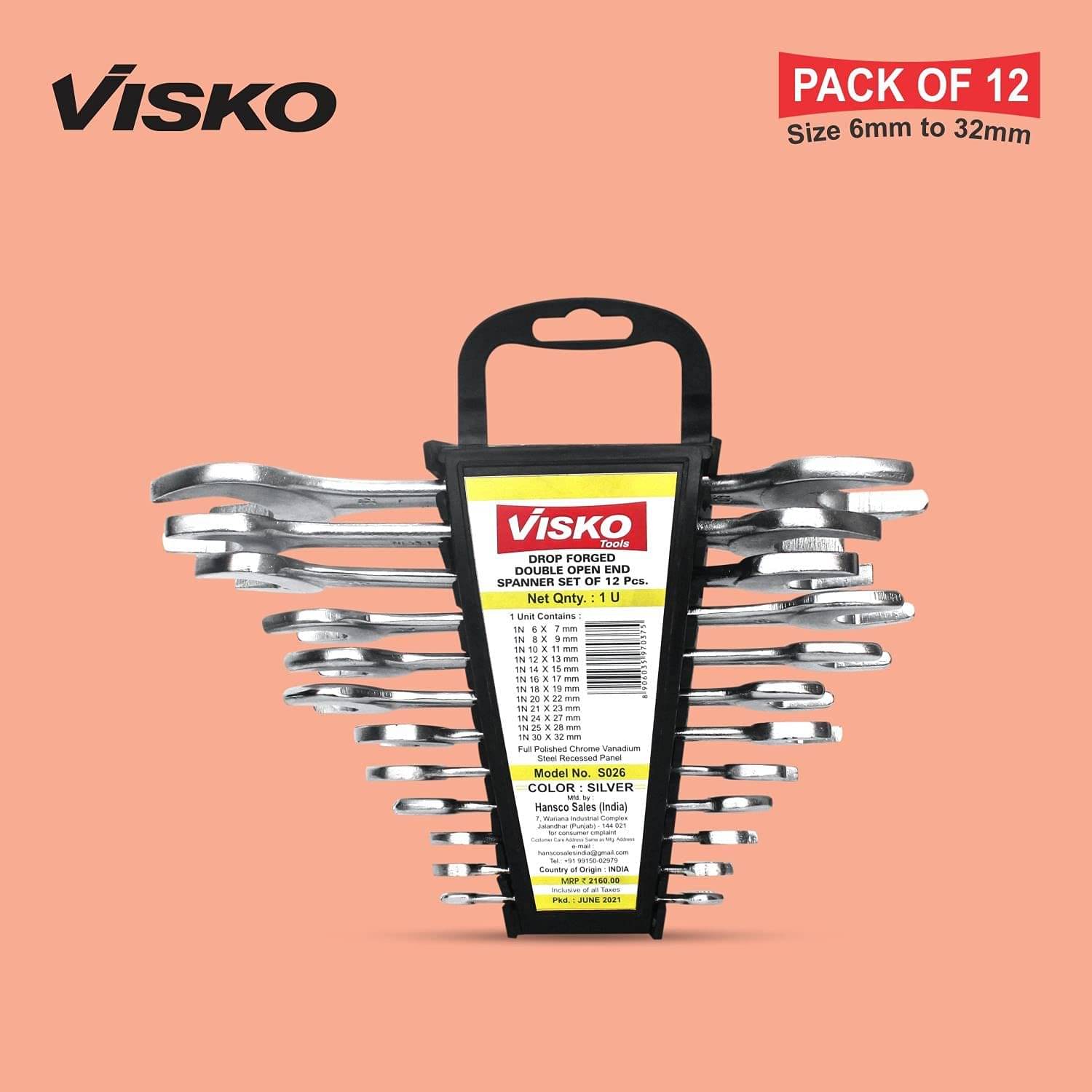     			Visko Tools Steel S026 Doe Spanner Set, 12 Piece (Silver)