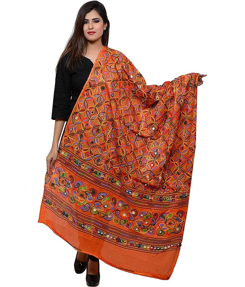Raj Orange Cotton Phulkari Dupatta - Single - Dupattas & Shawls | Buy online on ZillyBuy