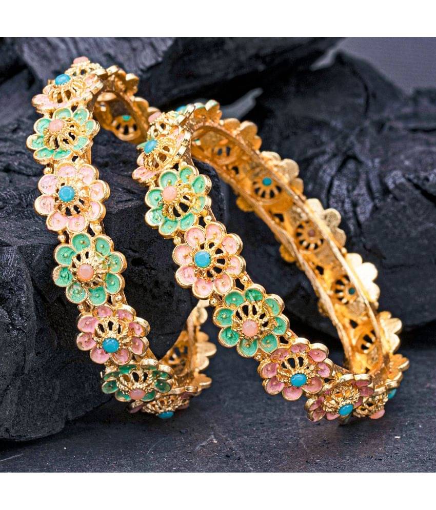     			Sukkhi Floral  Gold Plated Pastel Bangle Set For Women (Set of 2)