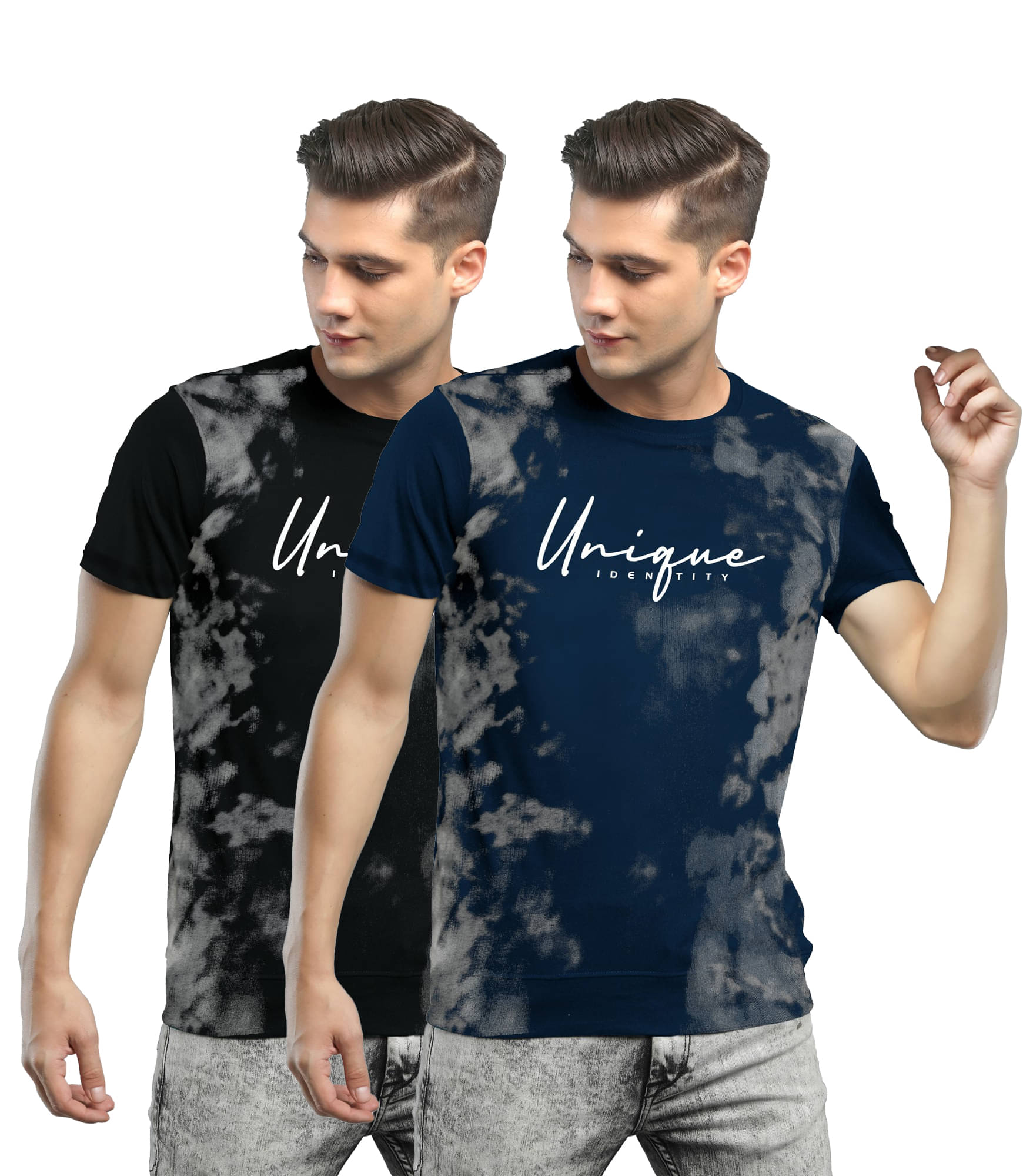     			Maniac Cotton Slim Fit Printed Round Half Sleeves Navy Men T-Shirt