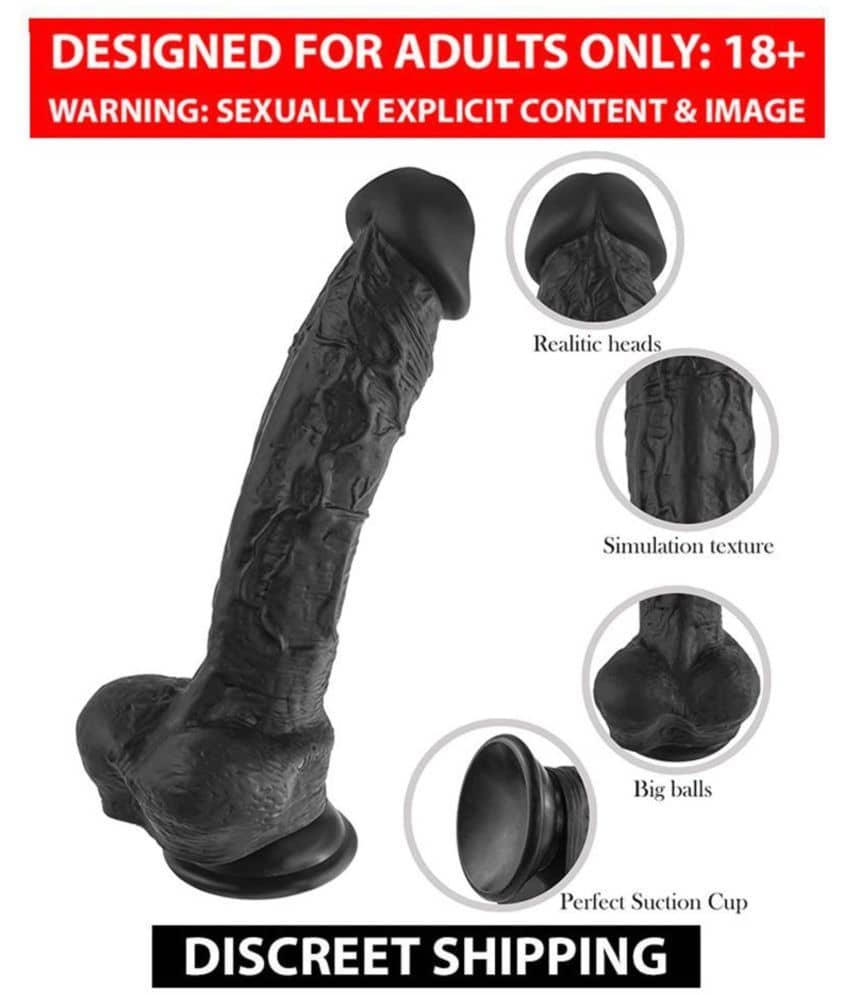 REALISTIC 9 INCH DARK BLACK PREMIUM SILICON DILDO WITH PERFECT SUCTION CUP & BIG BALLS BY-CRAZYNYT