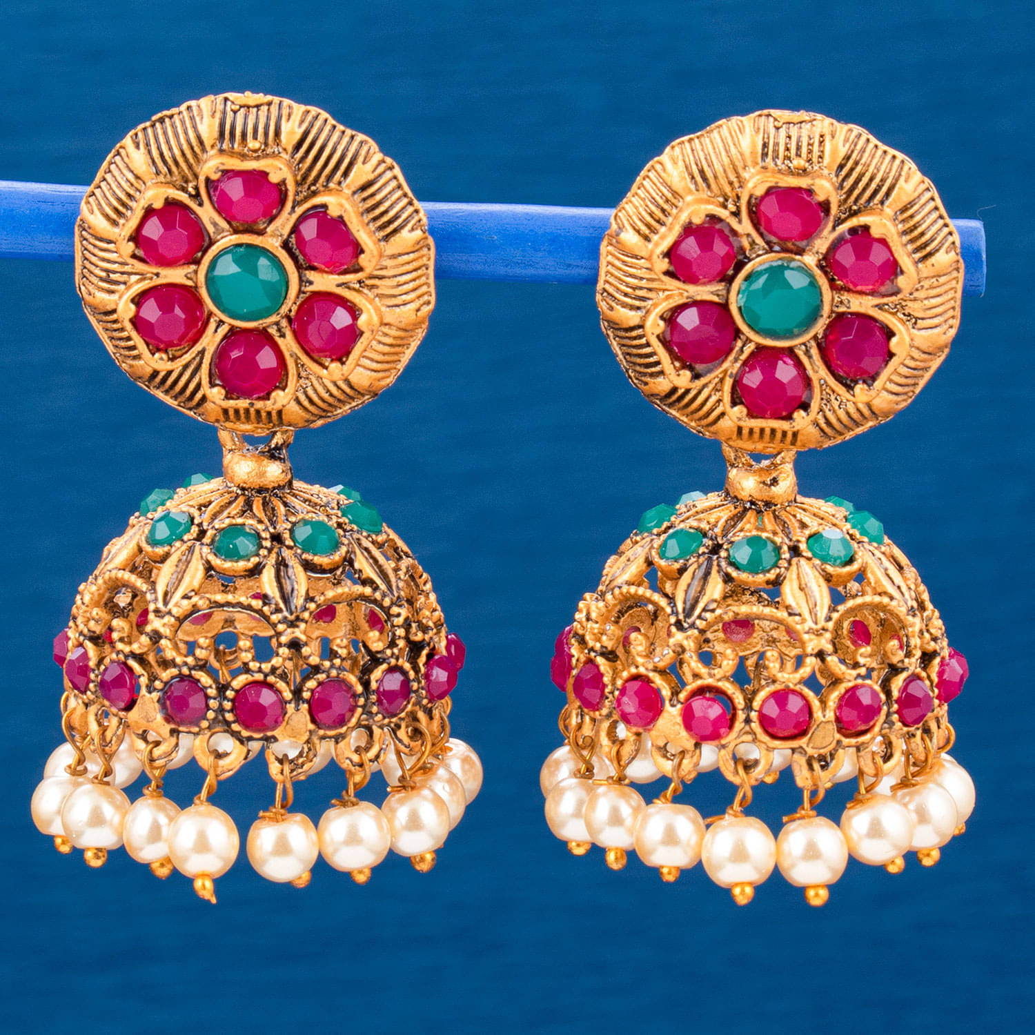     			Sukkhi Shimmering Gold Plated Floral Jumaki Earring For Women