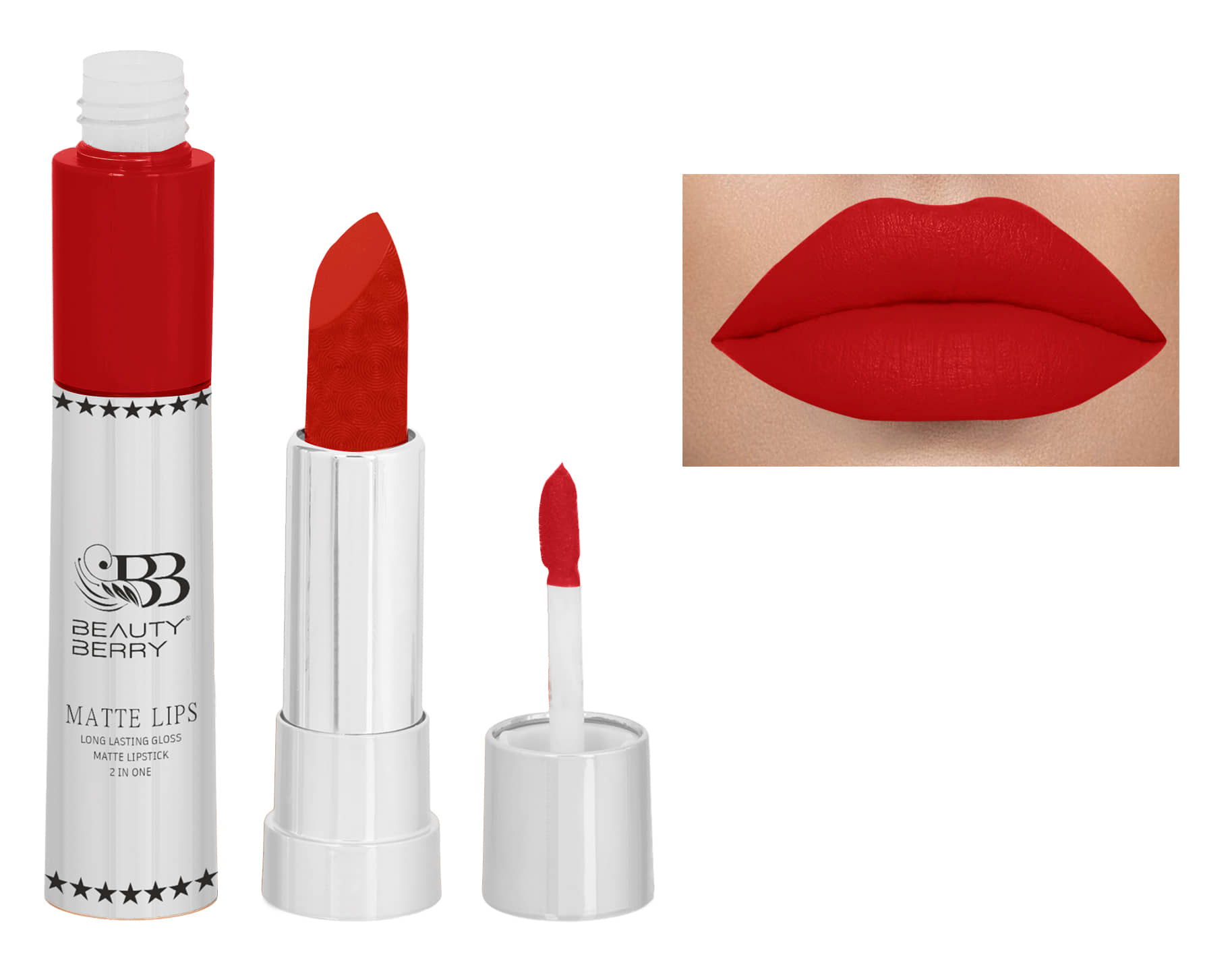Beauty Berry 2in1 Matte Lips Longlasting Matte Gloss Lipstick Red (Shade - 11)