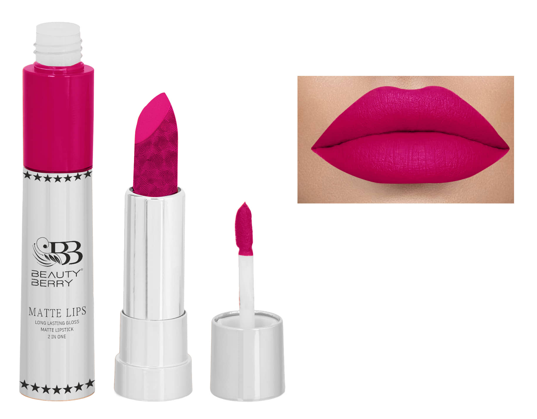 Beauty Berry 2in1 Matte Lips Longlasting Matte Gloss Lipstick Magenta (Shade - 02)