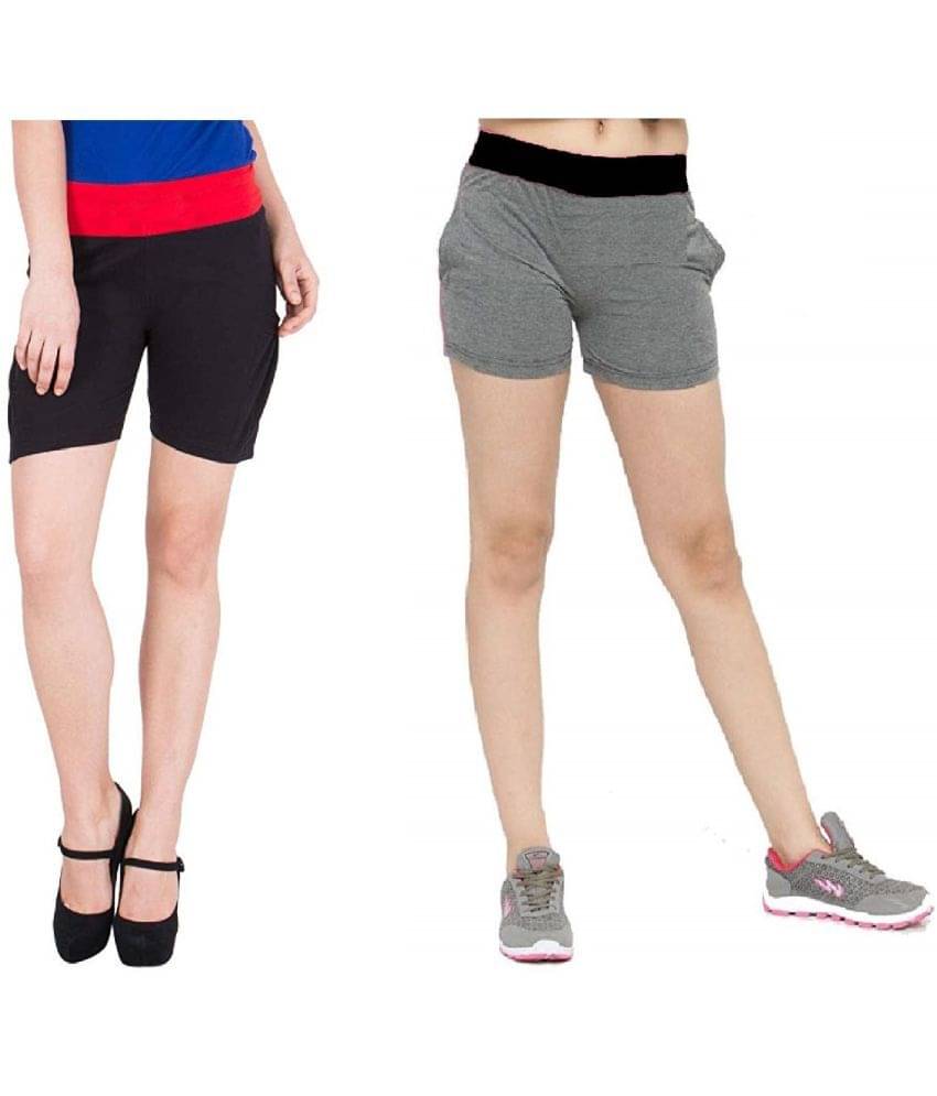    			FeelBlue Cotton Hot Pants - Multi Color Pack of 2