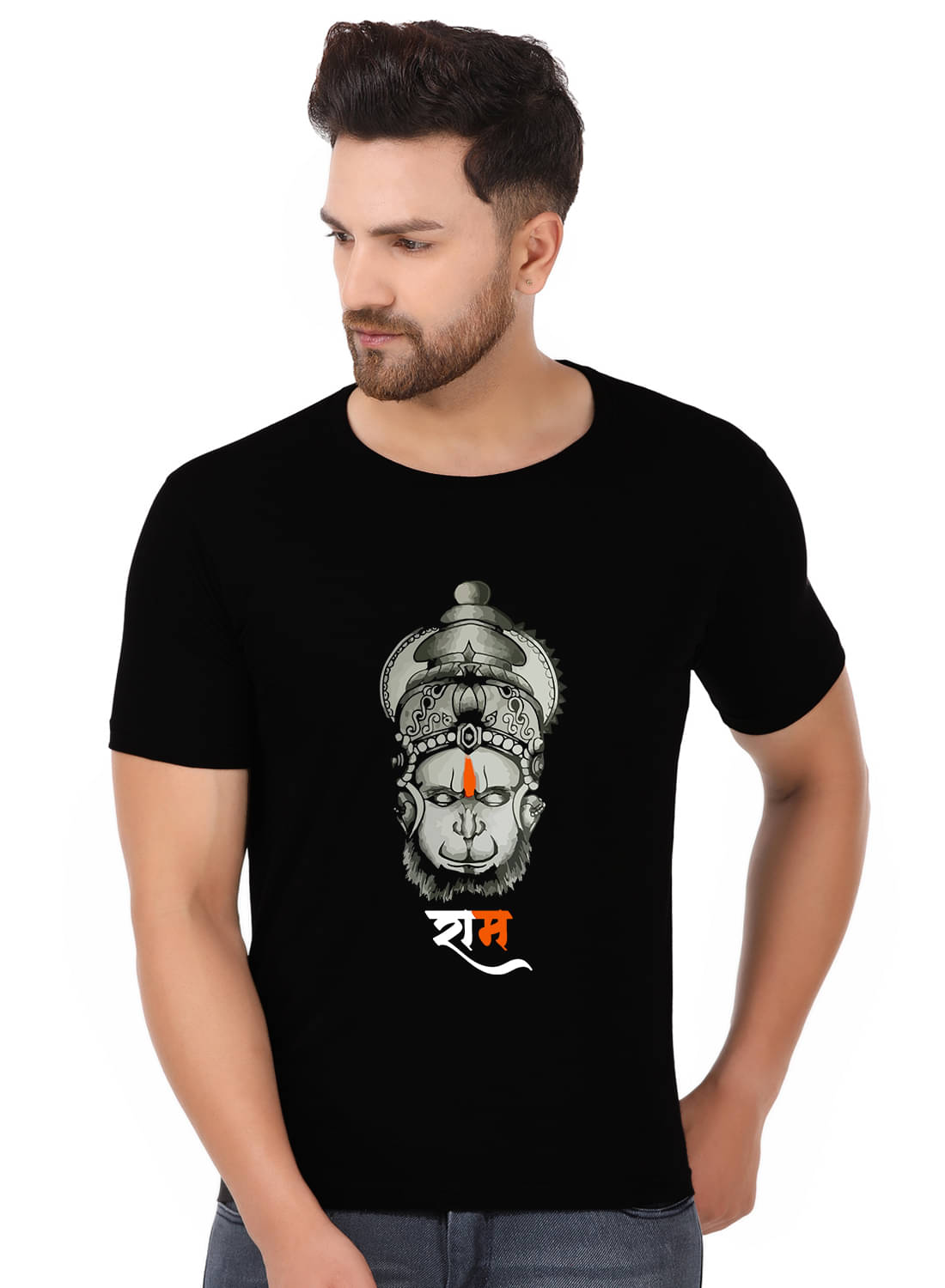 Prabhu Bhakti Cotton Blend Regular Fit Printed Round Black Men T-Shirt Prabhu Bhakti Cotton Blend Regular Fit Printed Round Black Men T-Shirt