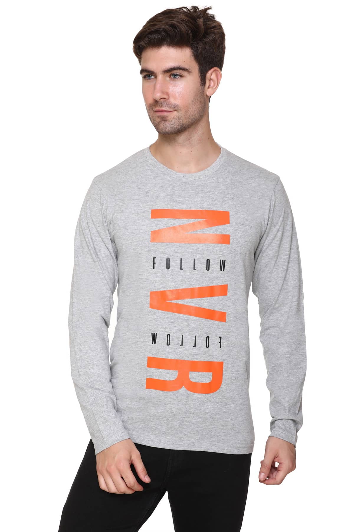 RF RAVES Polyester Cotton Regular Fit Printed Round Full Sleeves Grey Men T-Shirt Single Pack