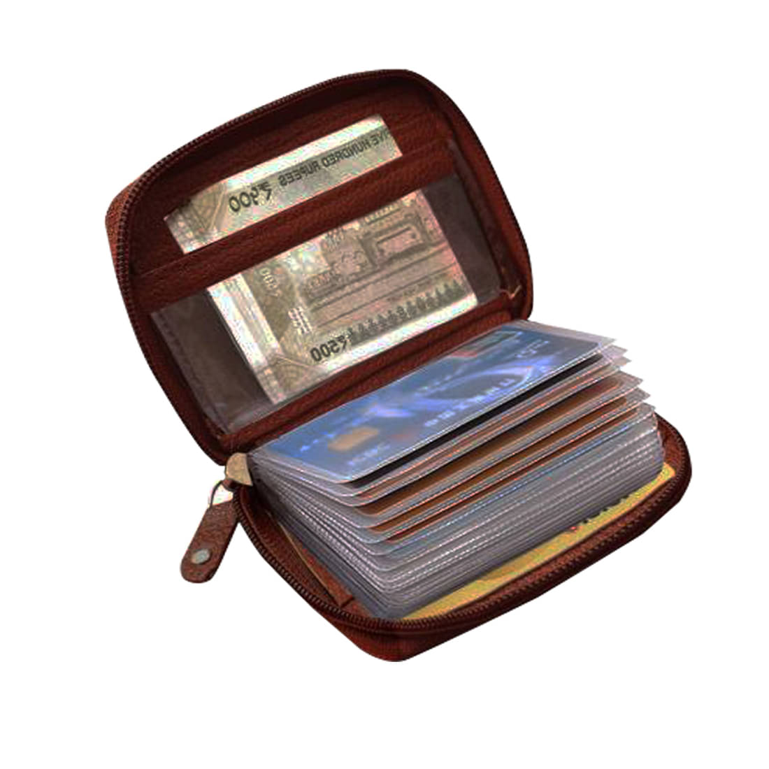     			STYLE SHOES Brown Leather RFID Protected 14 Slot Travel Card Holder For Men & Women
