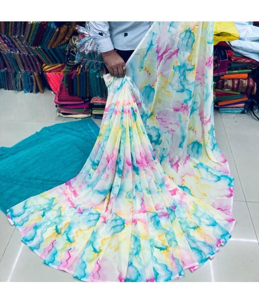 Sitanjali Georgette Saree With Unstitched Blouse Piece ( Blue ) - Sarees | Buy online on ZillyBuy
