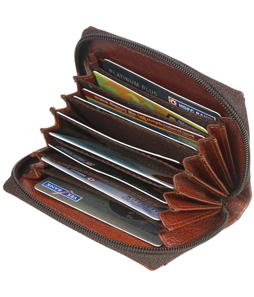     			Style 98 Brown Leather Credit/Debit Card 7 Slot Card Holder For Men & Women