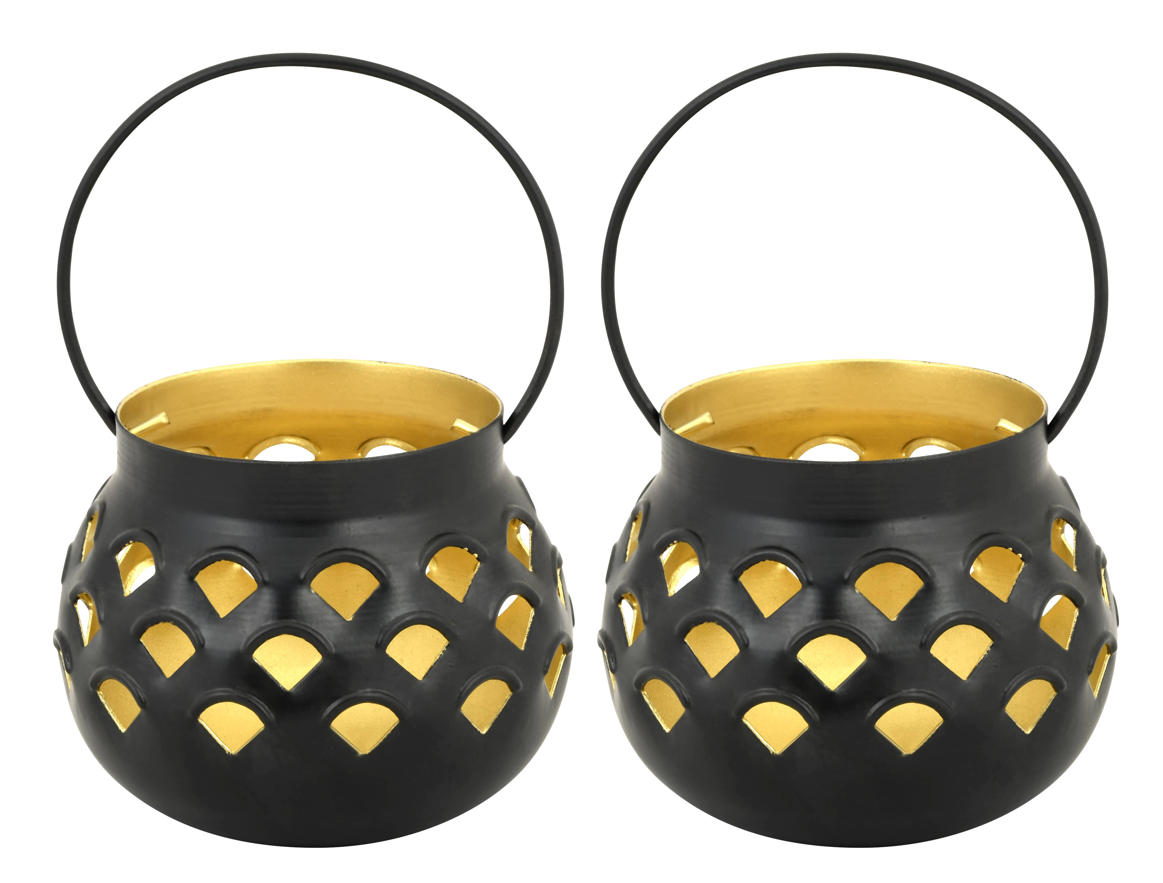     			Arsalan Black Table Top and Hanging Iron Tea Light Holder - Pack of 2