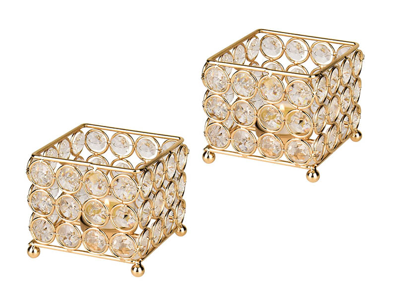     			Arsalan Gold Table Top Crystal Tea Light Holder - Pack of 2