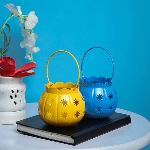 Arsalan Multicolour Table Top and Hanging Iron Tea Light Holder - Pack of 2 Arsalan Multicolour Table Top and Hanging Iron Tea Light Holder - Pack of 2