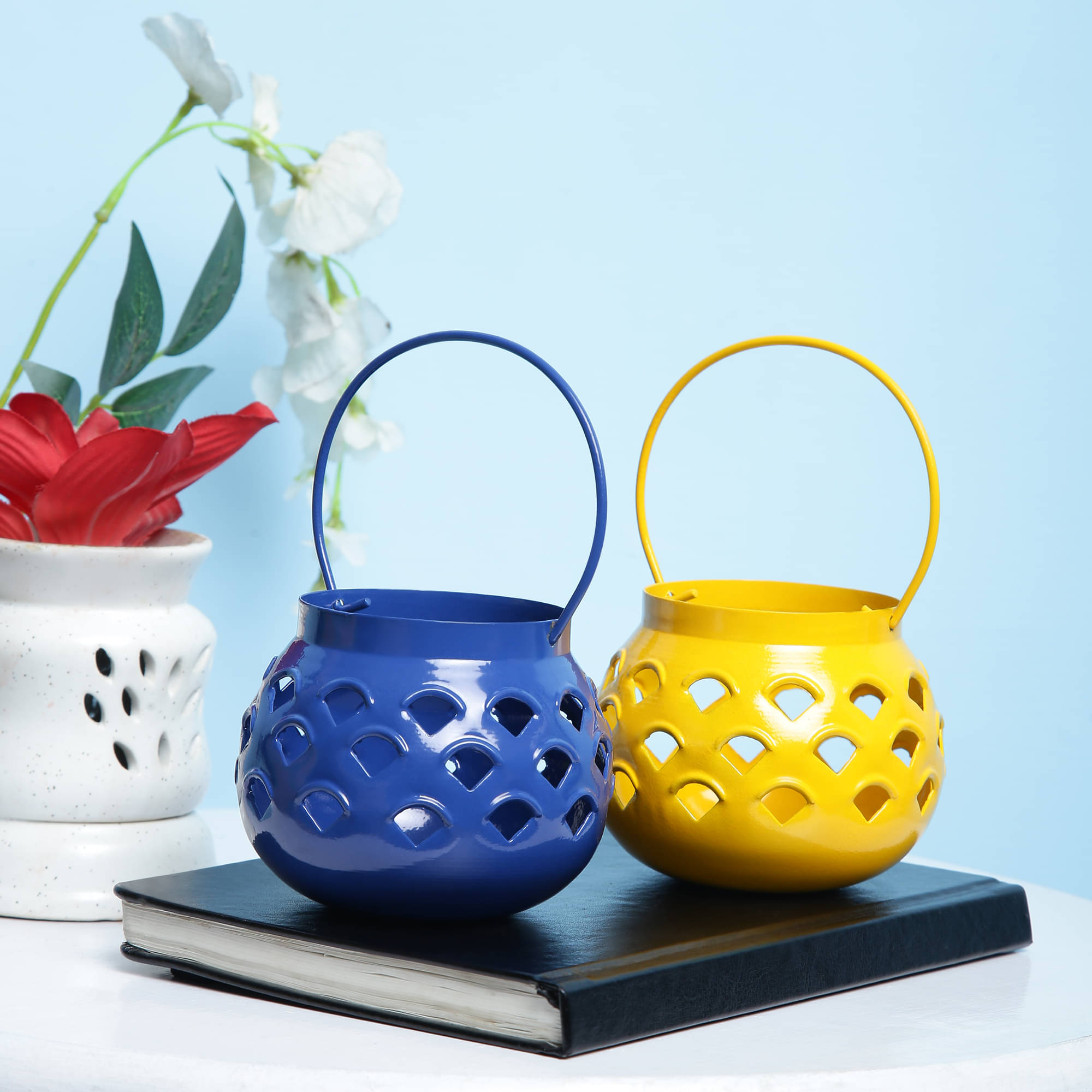 Arsalan Multicolour Table Top and Hanging Iron Tea Light Holder - Pack of 2 Arsalan Multicolour Table Top and Hanging Iron Tea Light Holder - Pack of 2