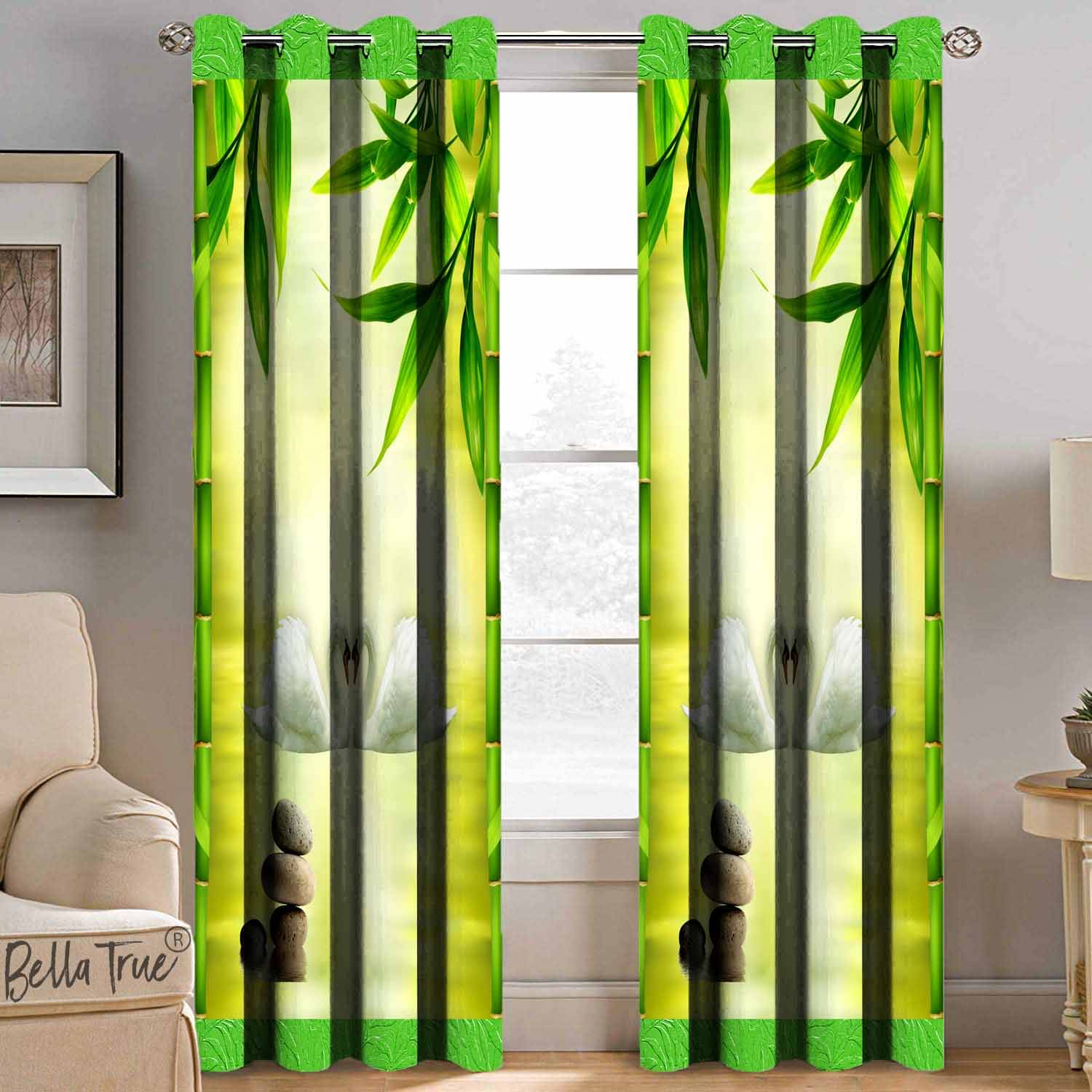 BELLA TRUE Set of 2 Long Door SemiTransparent Eyelet Polyester Multi Color Curtains ( 270 x 113 cm ) BELLA TRUE Set of 2 Long Door SemiTransparent Eyelet Polyester Multi Color Curtains ( 270 x 113 cm )