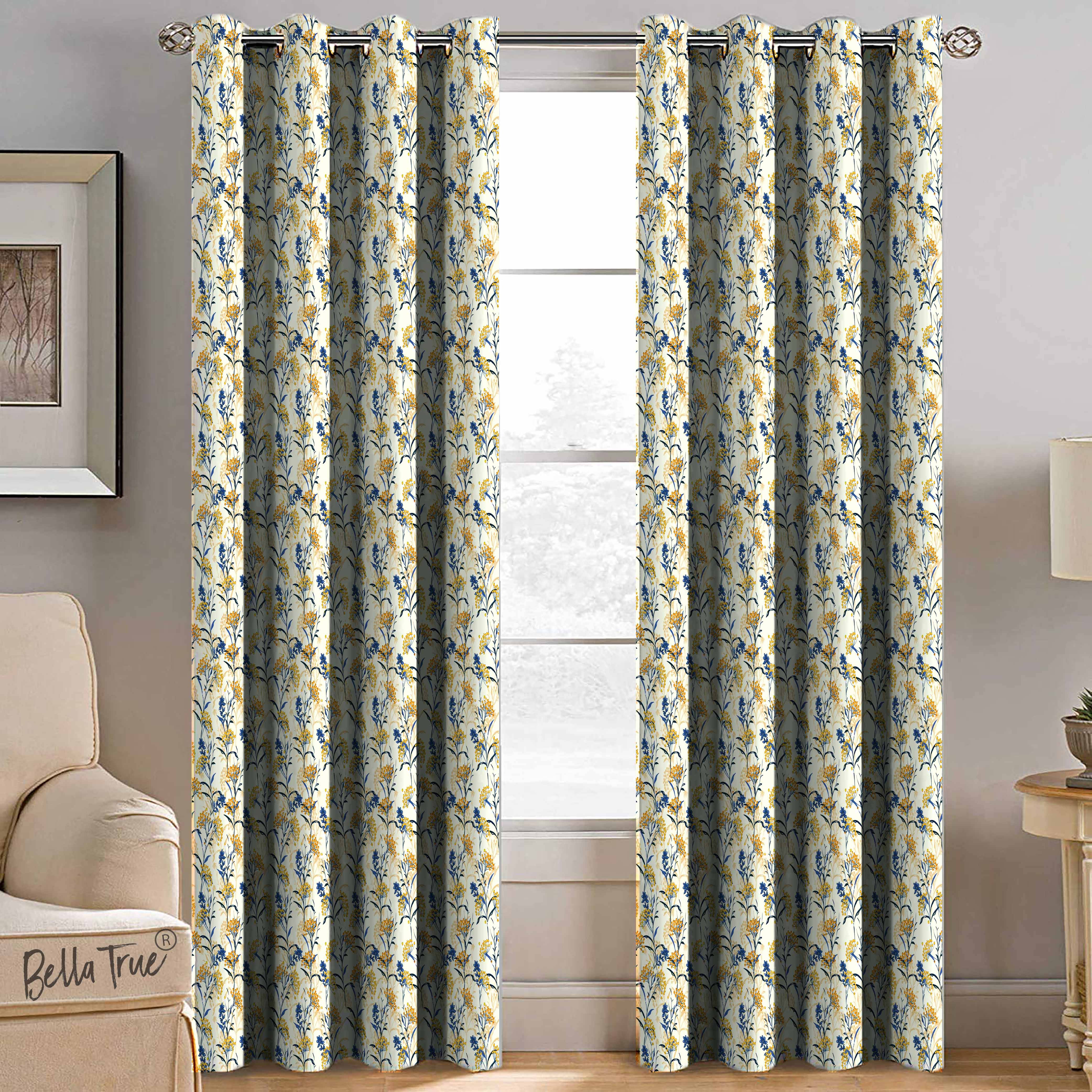     			BELLA TRUE  Set of 2 Window SemiTransparent Eyelet Polyester Multi Color Curtains ( 152 x 113 cm )