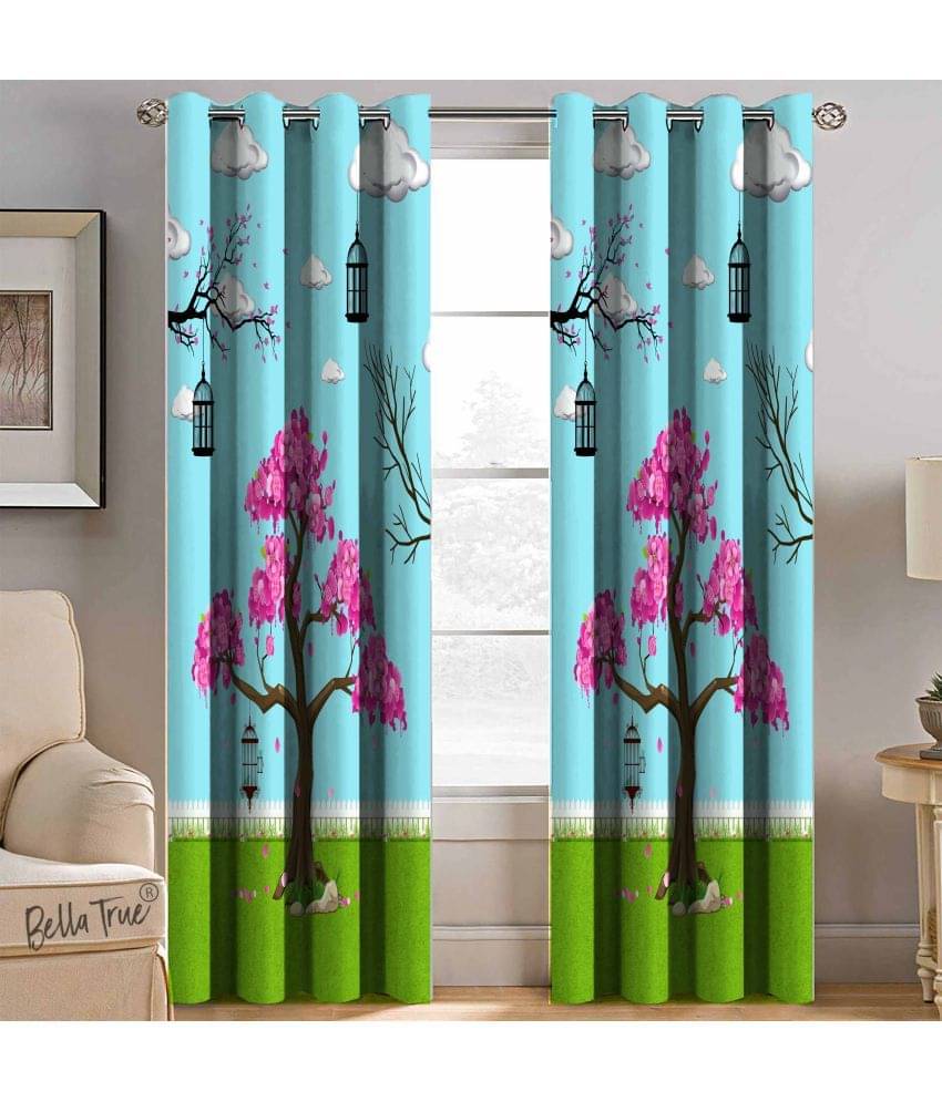     			BELLA TRUE  Set of 2 Long Door SemiTransparent Eyelet Polyester Multi Color Curtains ( 270 x 113 cm )