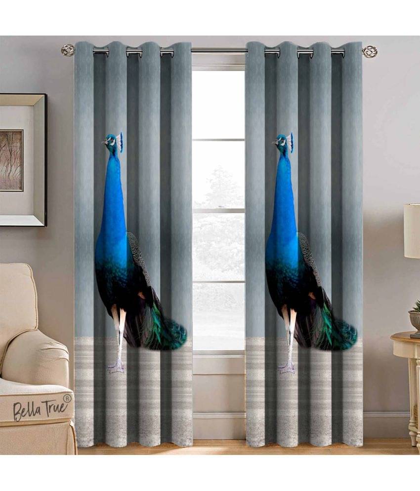     			BELLA TRUE  Set of 2 Long Door SemiTransparent Eyelet Polyester Multi Color Curtains ( 270 x 113 cm )