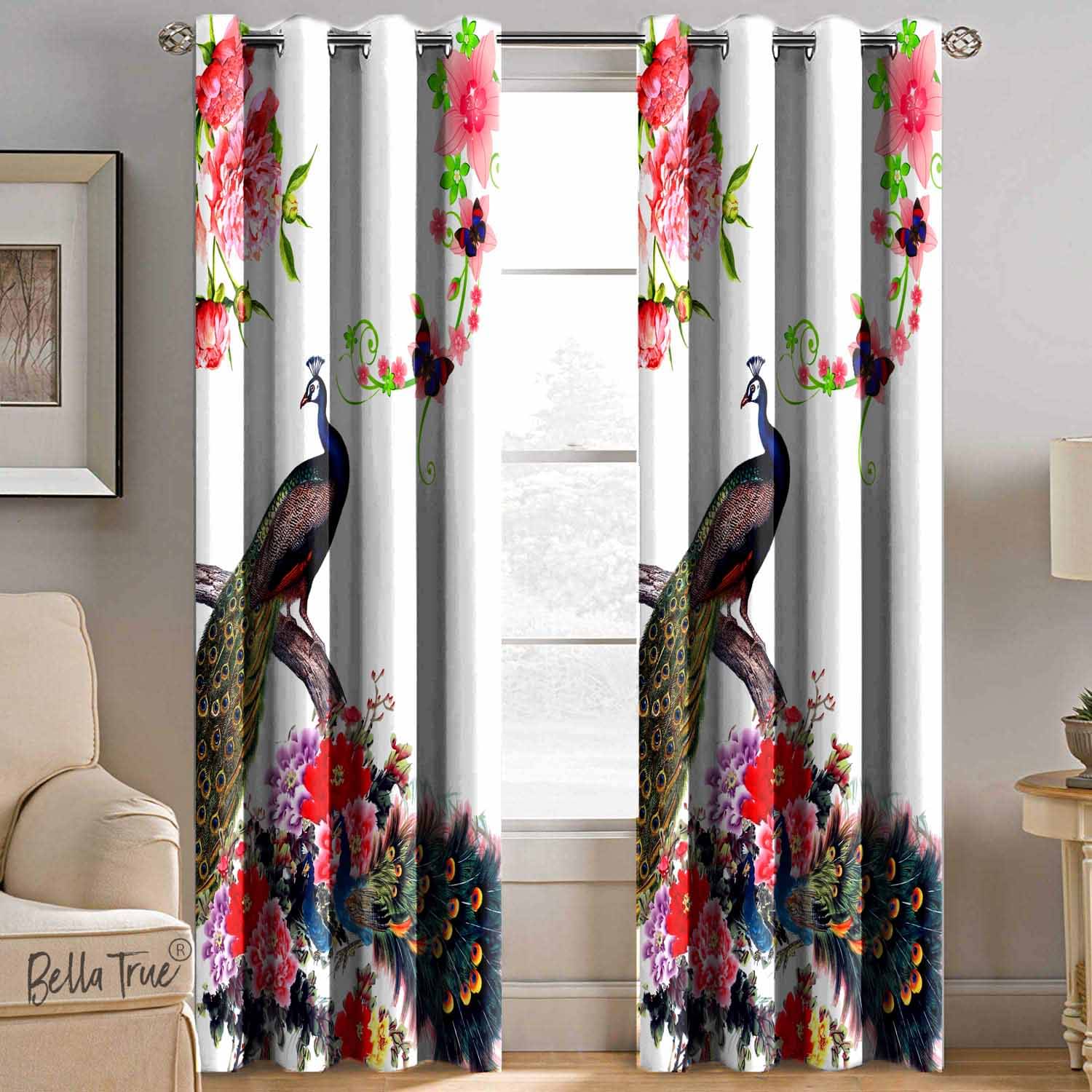 BELLA TRUE Set of 2 Window SemiTransparent Eyelet Polyester Multi Color Curtains ( 152 x 113 cm ) BELLA TRUE Set of 2 Window SemiTransparent Eyelet Polyester Multi Color Curtains ( 152 x 113 cm )