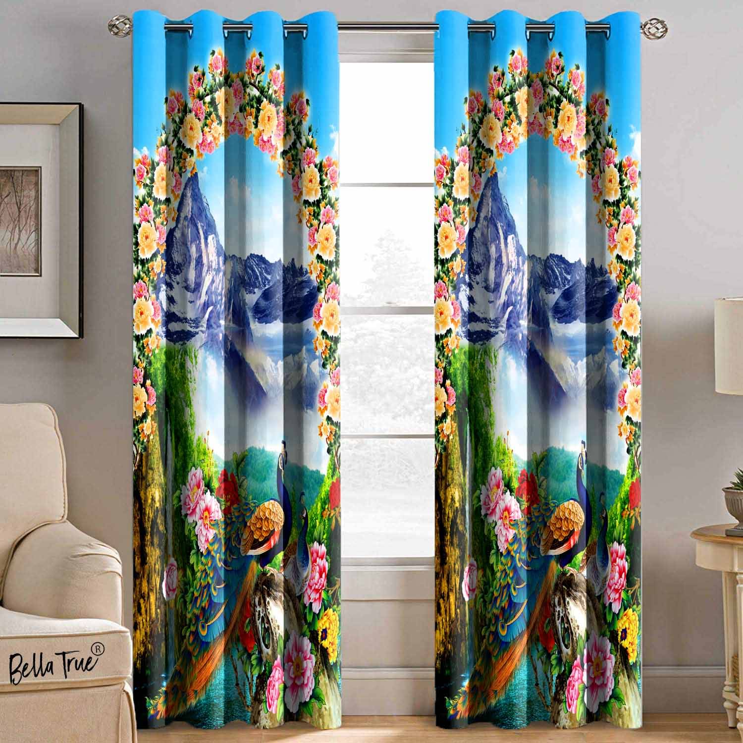     			BELLA TRUE  Set of 2 Window SemiTransparent Eyelet Polyester Multi Color Curtains ( 152 x 113 cm )