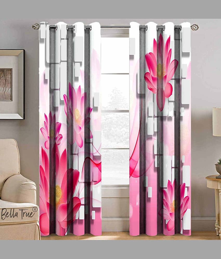 BELLA TRUE Set of 2 Window SemiTransparent Eyelet Polyester Multi Color Curtains ( 152 x 113 cm )