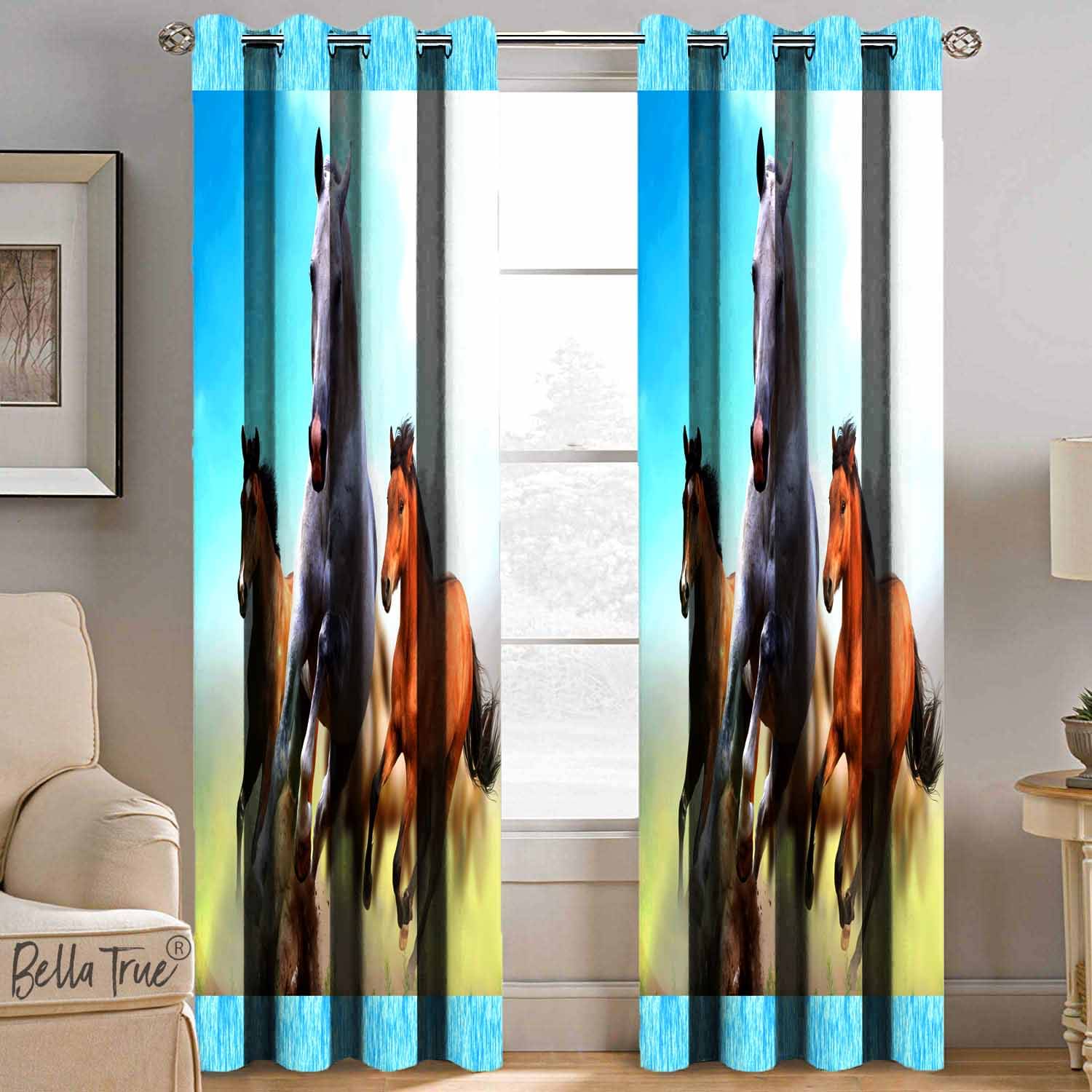     			BELLA TRUE  Set of 2 Window SemiTransparent Eyelet Polyester Multi Color Curtains ( 152 x 113 cm )