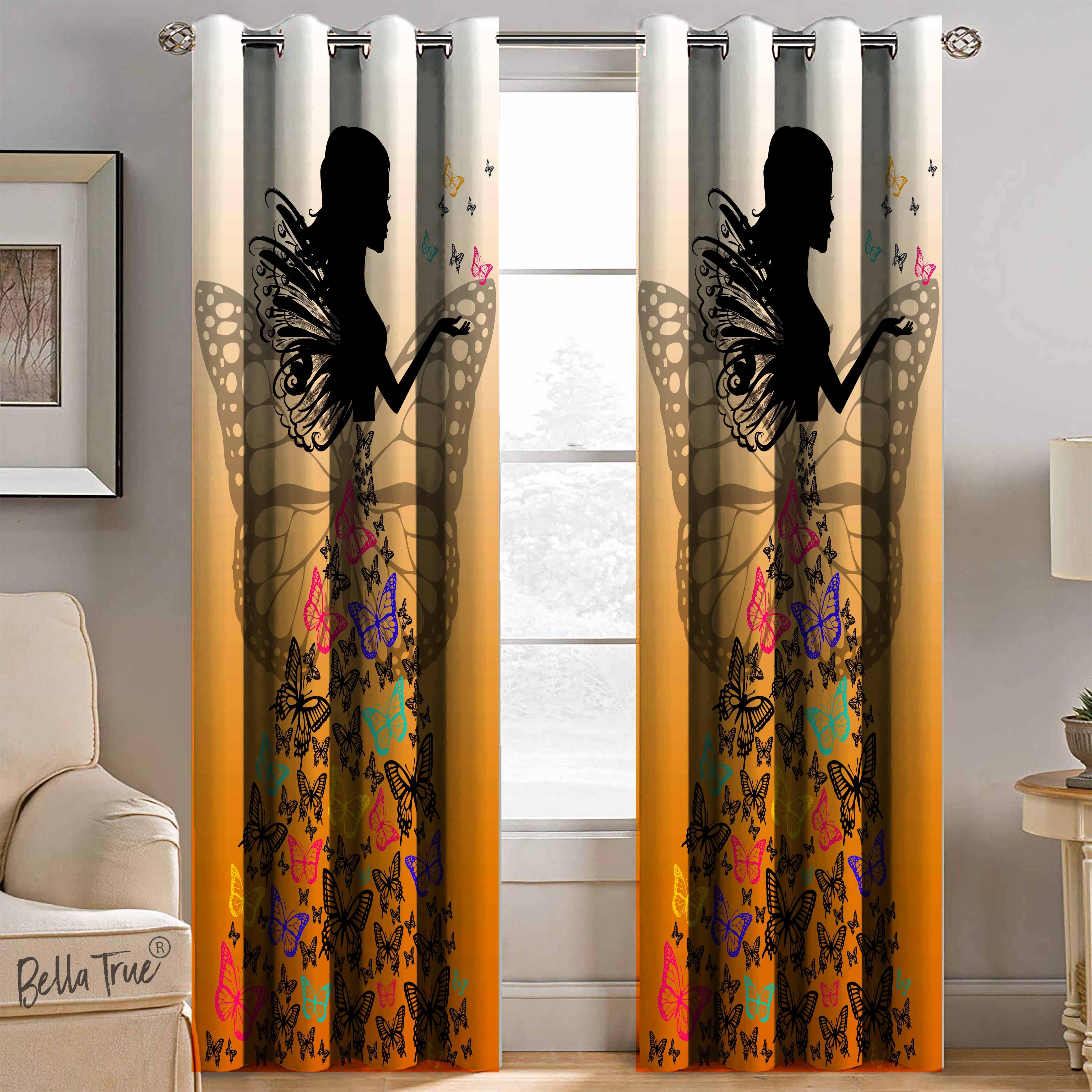 BELLA TRUE Set of 2 Window SemiTransparent Eyelet Polyester Multi Color Curtains ( 152 x 113 cm ) BELLA TRUE Set of 2 Window SemiTransparent Eyelet Polyester Multi Color Curtains ( 152 x 113 cm )
