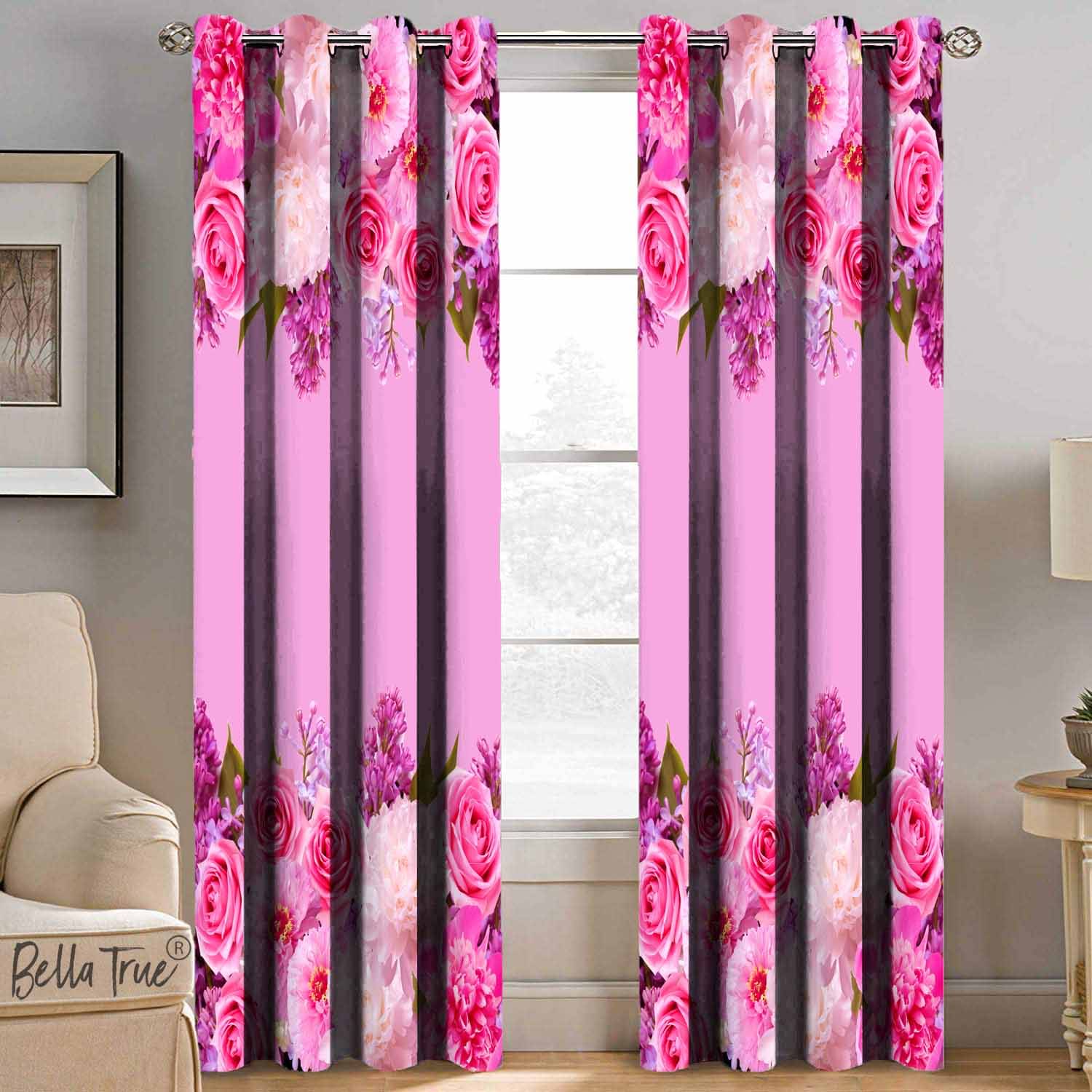 BELLA TRUE Set of 2 Window SemiTransparent Eyelet Polyester Multi Color Curtains ( 152 x 113 cm ) BELLA TRUE Set of 2 Window SemiTransparent Eyelet Polyester Multi Color Curtains ( 152 x 113 cm )