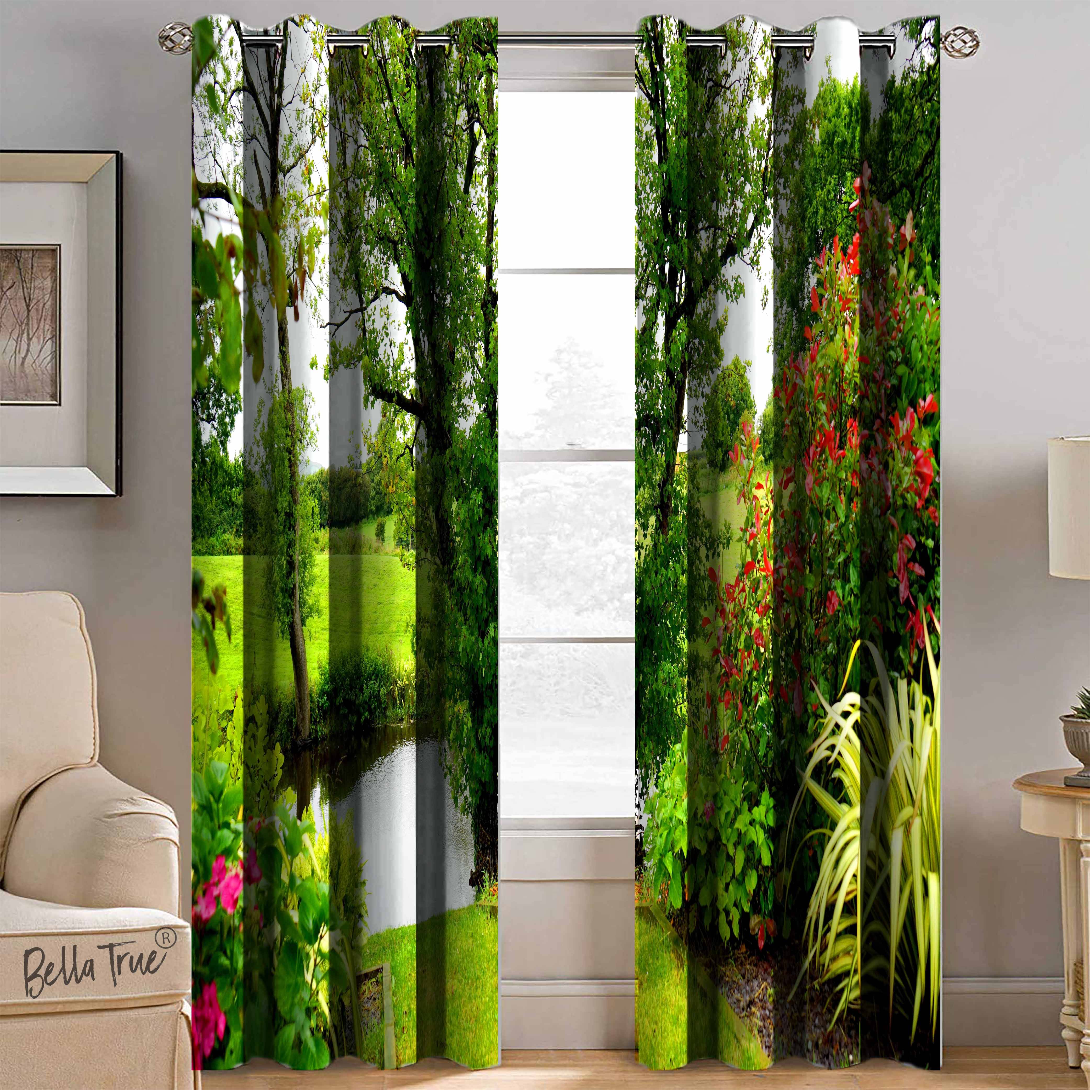 BELLA TRUE Nature Semi-Transparent Eyelet Curtain 5 ft ( Pack of 2 ) - Multicolor BELLA TRUE Nature Semi-Transparent Eyelet Curtain 5 ft ( Pack of 2 ) - Multicolor