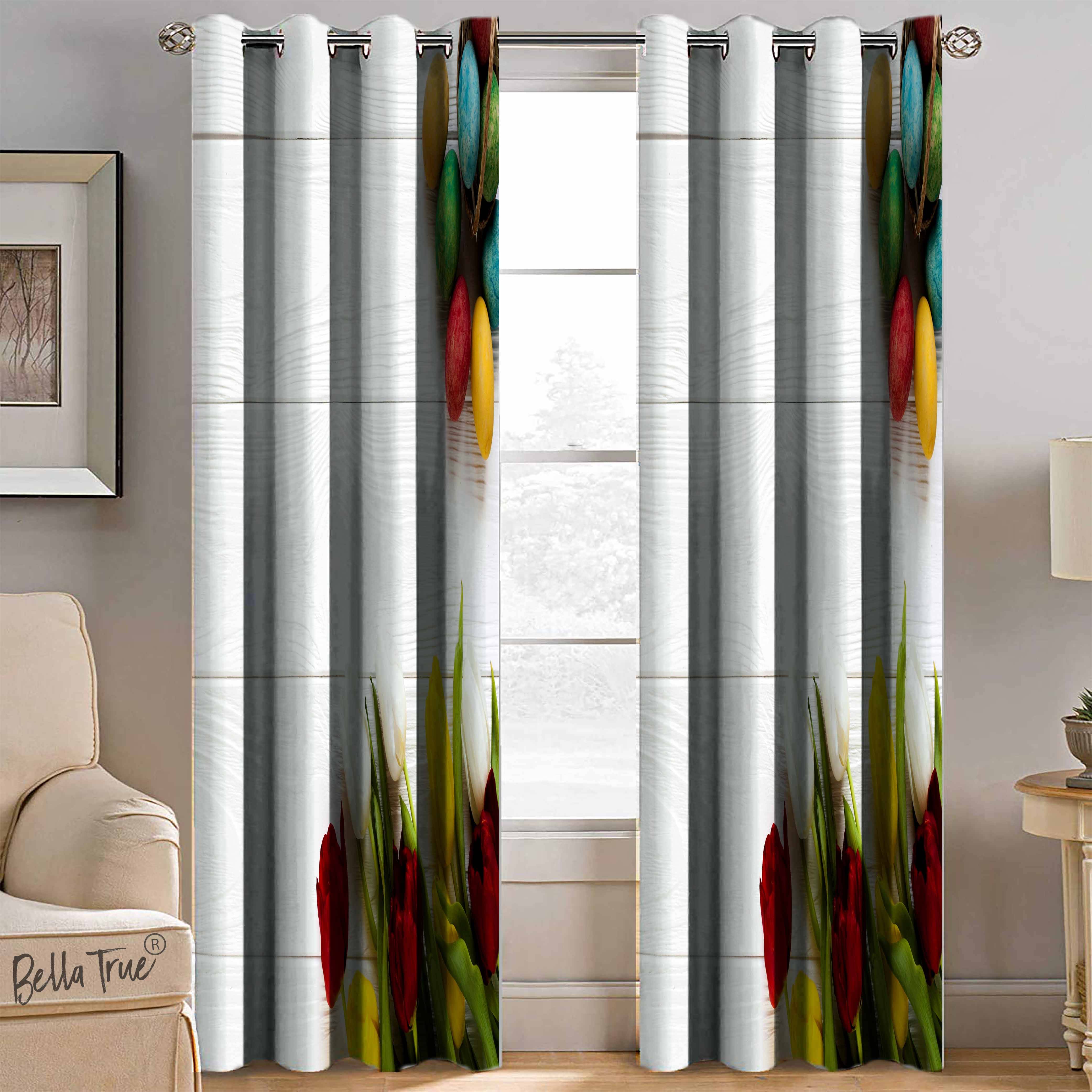     			BELLA TRUE - Set of 2 Window Semi-Transparent Eyelet Polyester Multi Color Curtains ( 152 x 113 cm )
