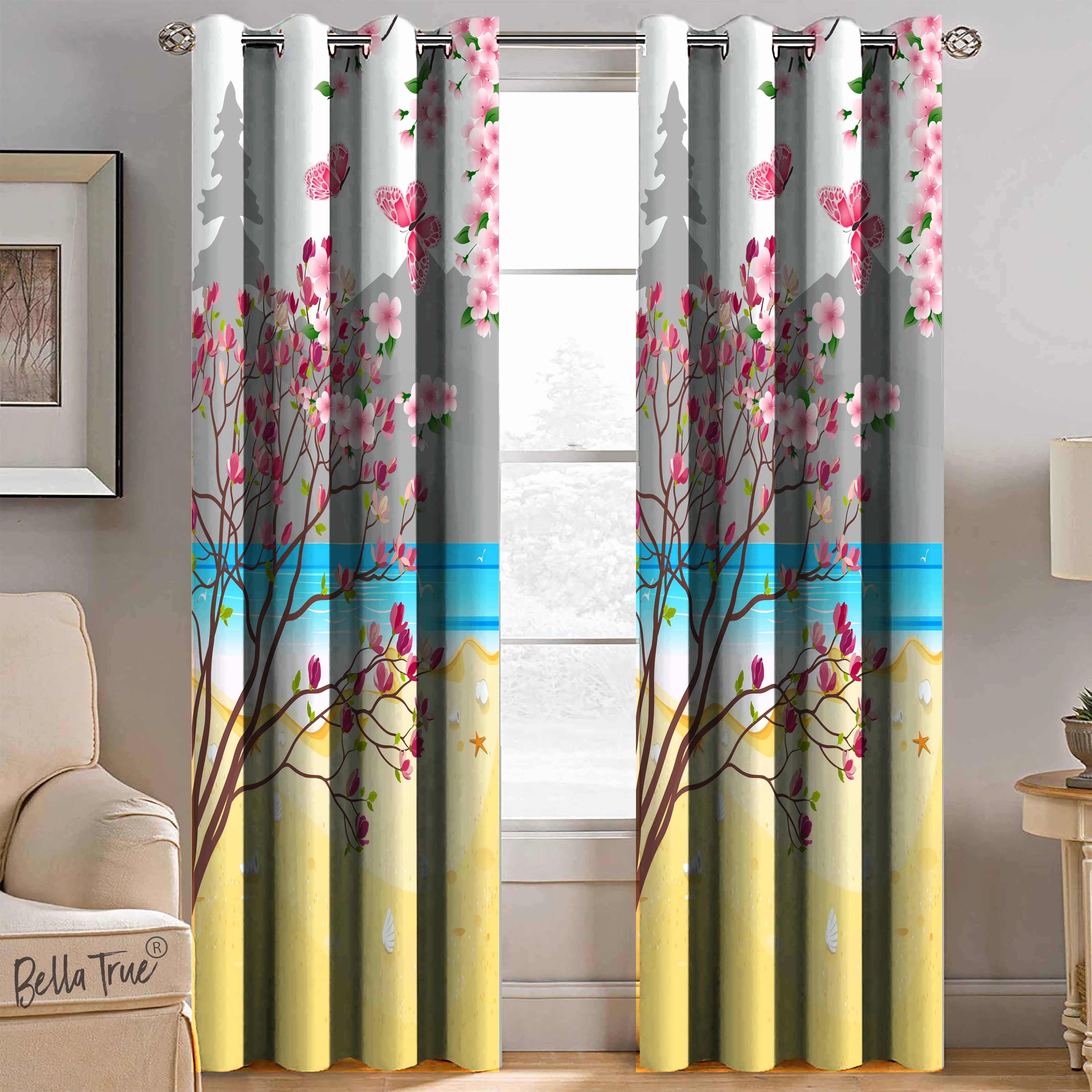     			BELLA TRUE  Set of 2 Window SemiTransparent Eyelet Polyester Multi Color Curtains ( 152 x 113 cm )