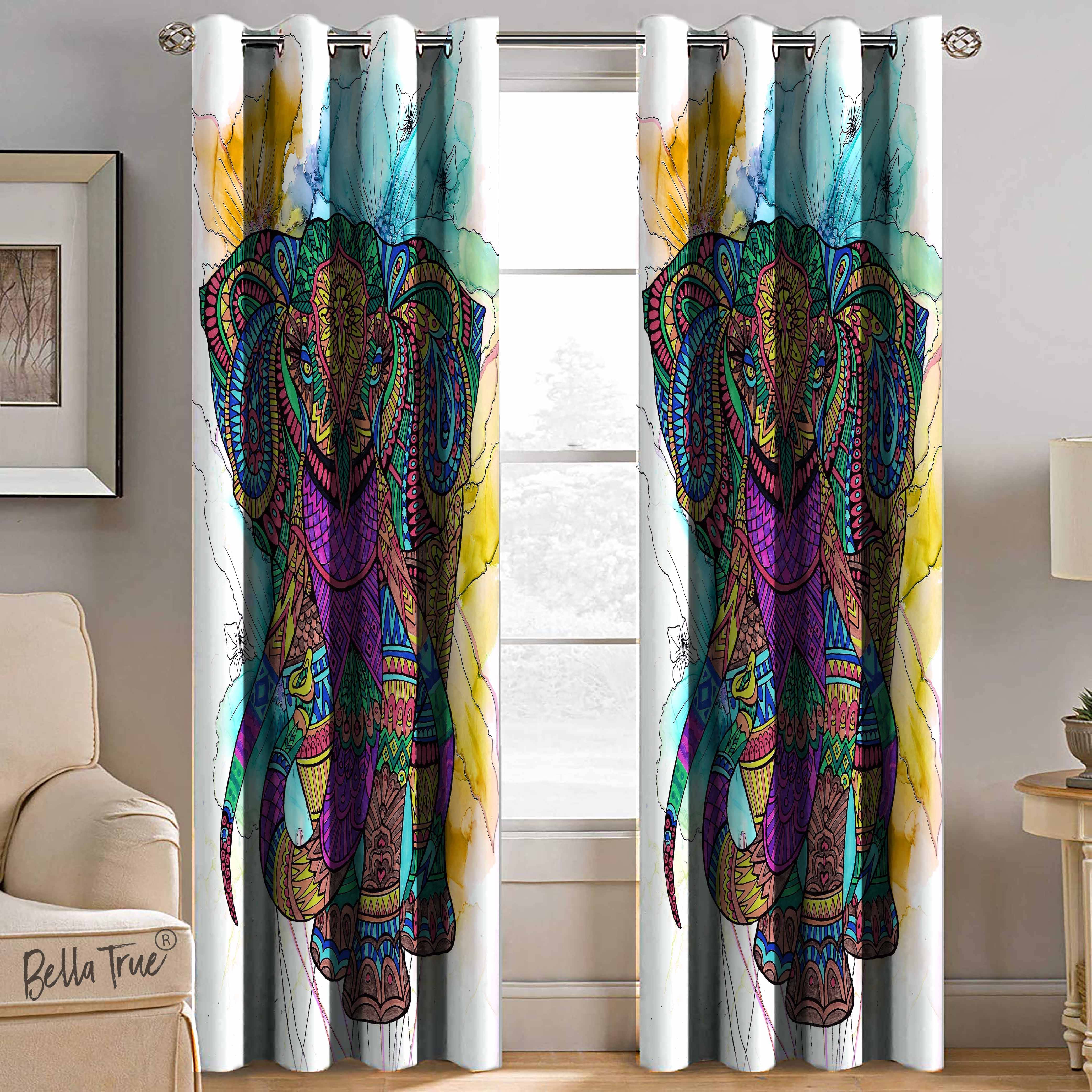     			BELLA TRUE  Set of 2 Window SemiTransparent Eyelet Polyester Multi Color Curtains ( 152 x 113 cm )