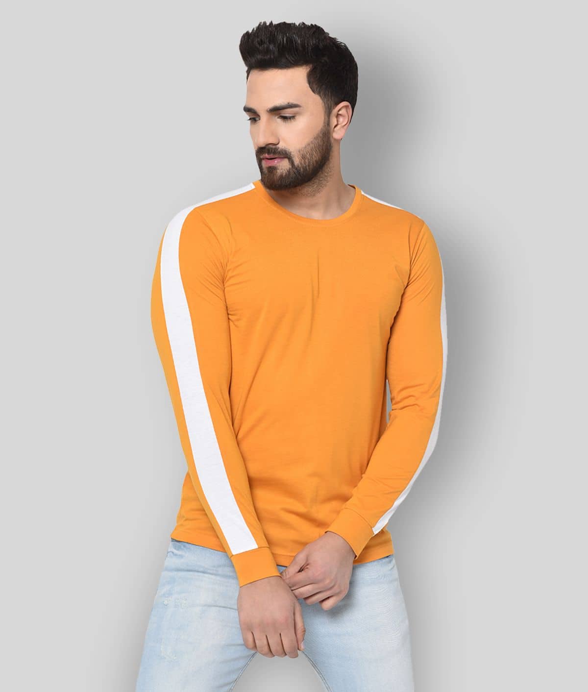 Glito Pack of 1 Cotton Blend Regular Fit Men's T-Shirt ( Mustard )