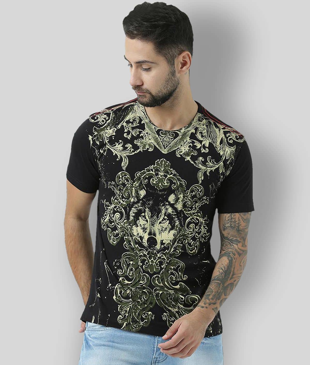 Huetrap Pack of 1 Cotton Regular Fit Men's T-Shirt ( Black )