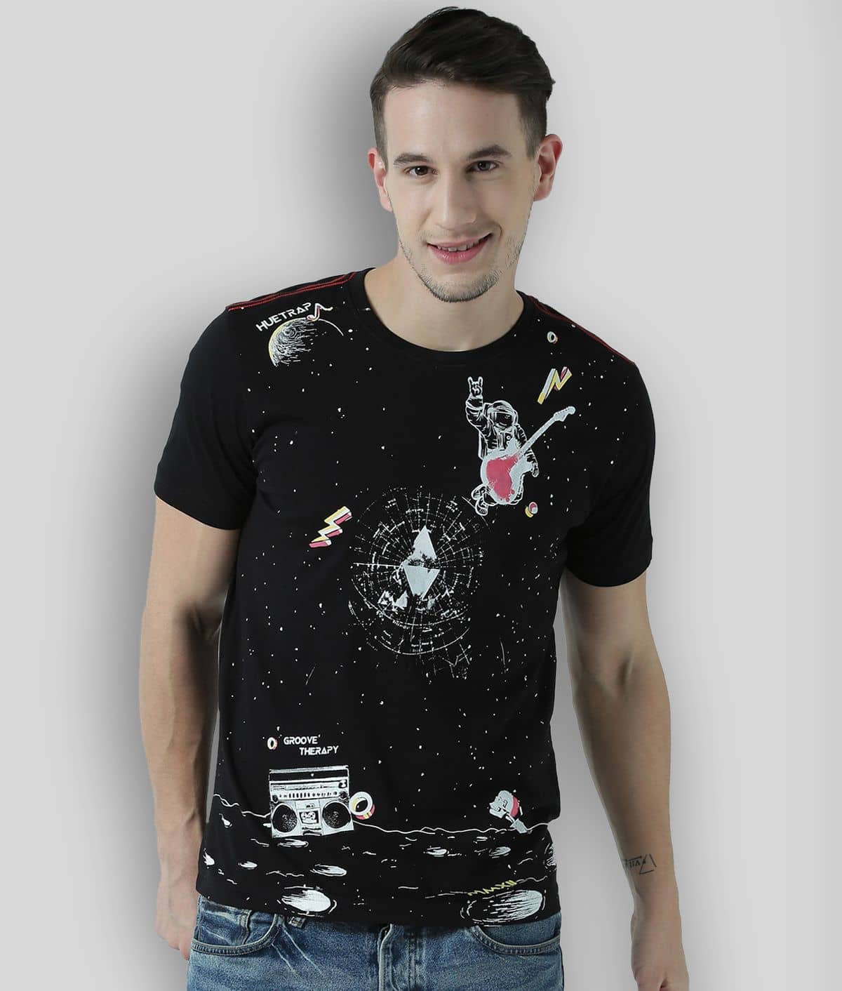 Huetrap Pack of 1 Cotton Regular Fit Men's T-Shirt ( Black )