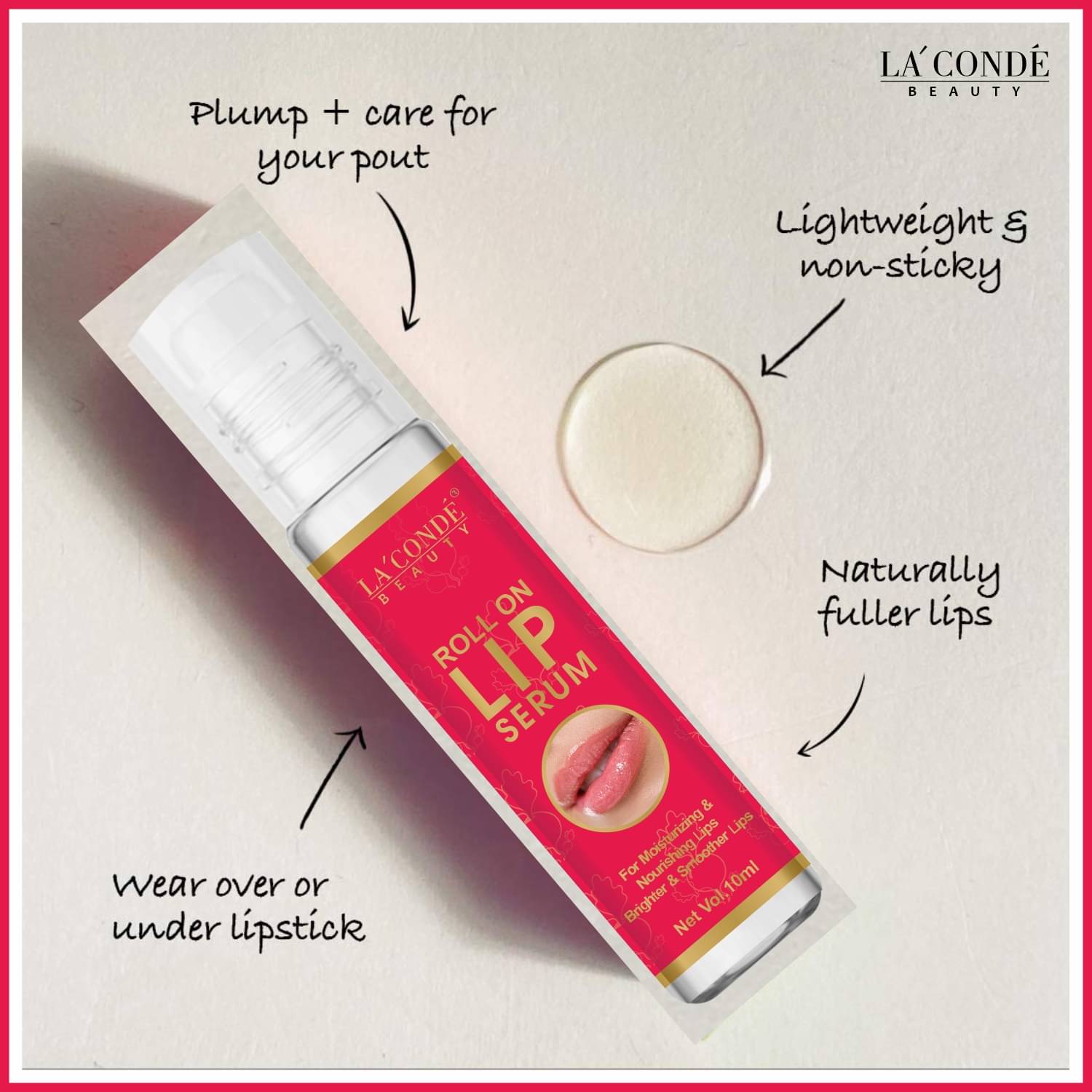     			Laconde Roll on Lip Serum With Vitamin E, Lip Lightening & Glow, Moisturizer Face Serum 10 mL