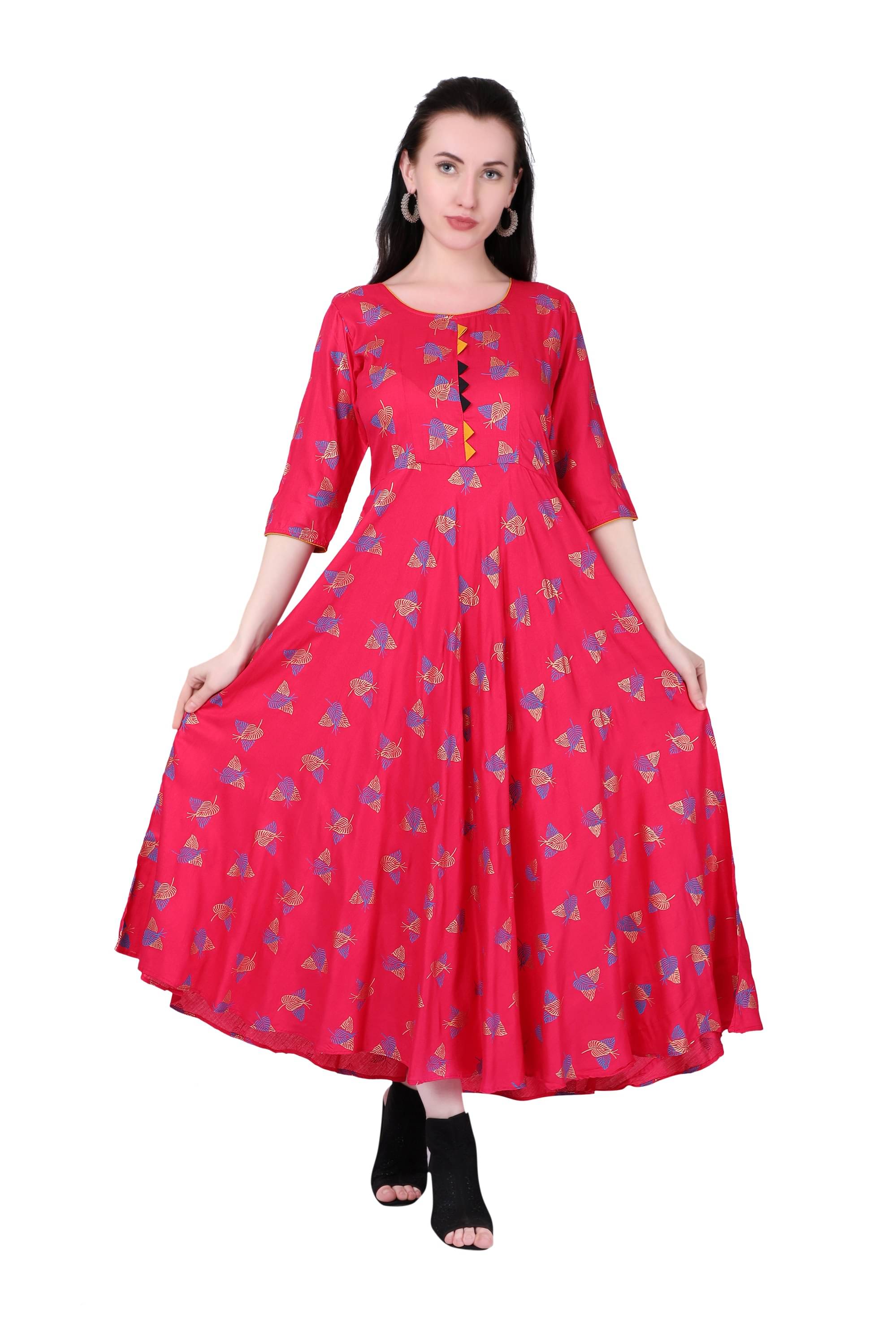 MEESORRA - Pink Rayon Women's Flared Kurti MEESORRA - Pink Rayon Women's Flared Kurti