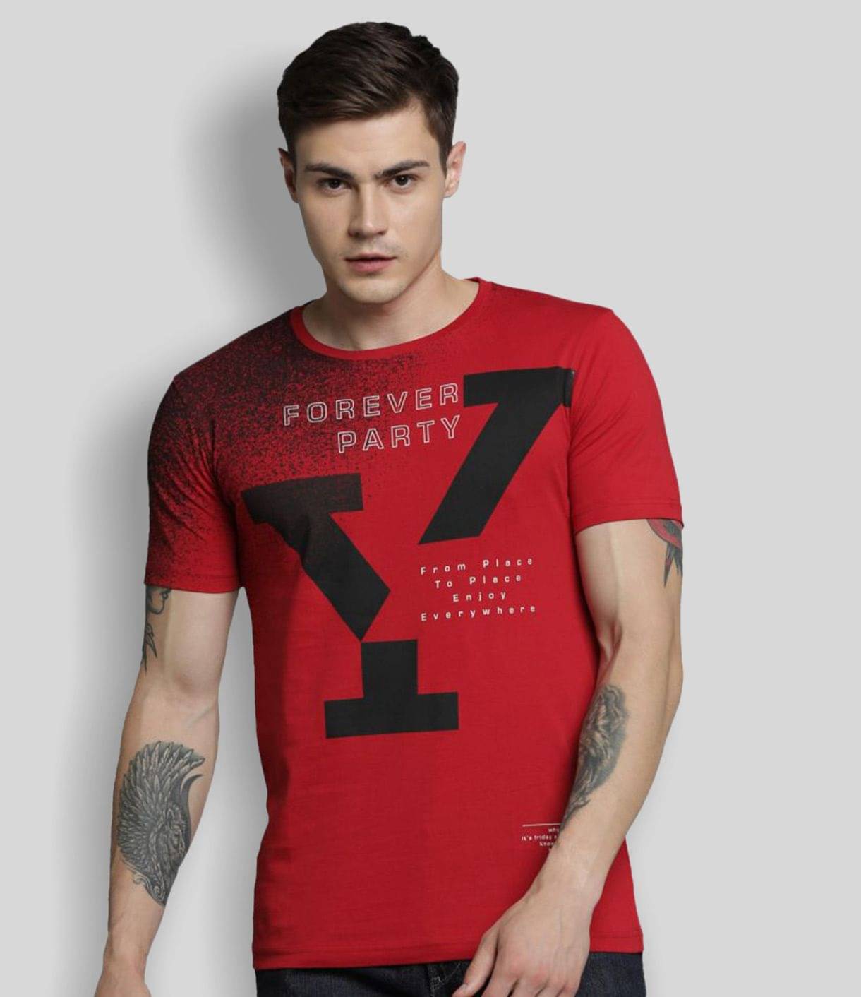 Maniac - Red Cotton Slim Fit Men's T-Shirt ( Pack of 1 ) Maniac - Red Cotton Slim Fit Men's T-Shirt ( Pack of 1 )