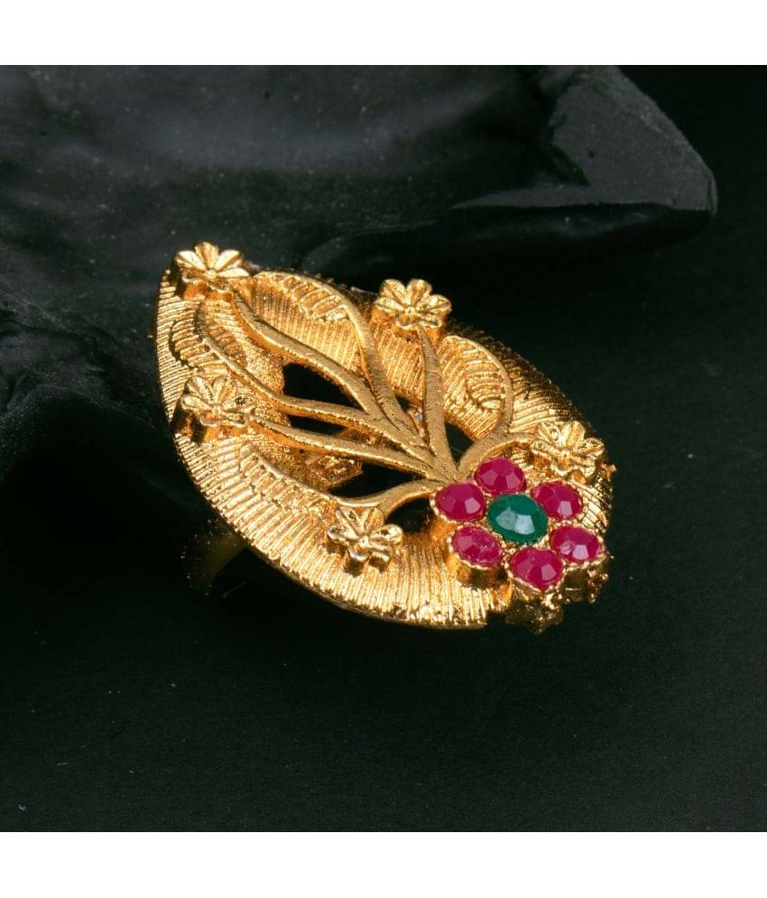 Sukkhi Enchanting Floral Gold Plated Colour Stone Adjustable Ring For Women Sukkhi Enchanting Floral Gold Plated Colour Stone Adjustable Ring For Women