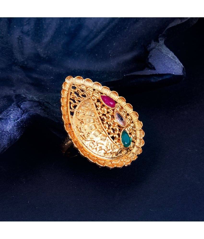     			Sukkhi Impressive Drop Gold Plated Colour Stone Adjustable Ring For Women