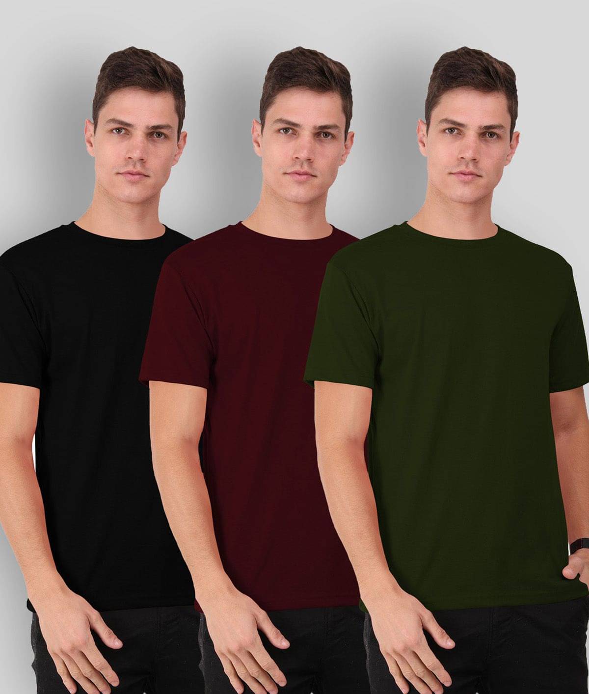THE BLAZZE - Multicolor Cotton Blend Slim Fit Men's T-Shirt ( Pack of 3 )     			THE BLAZZE - Multicolor Cotton Blend Slim Fit Men's T-Shirt ( Pack of 3 )