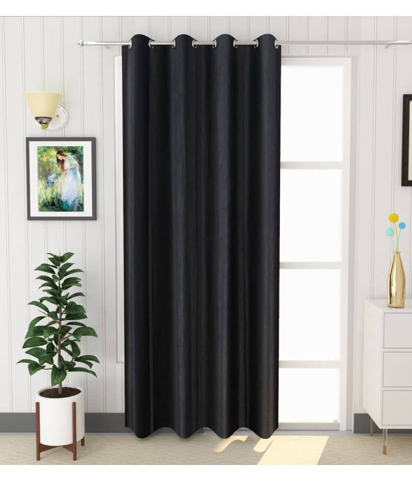 Tanishka Fabs Solid Semi-Transparent Eyelet Door Curtain 7 ft Single -Black