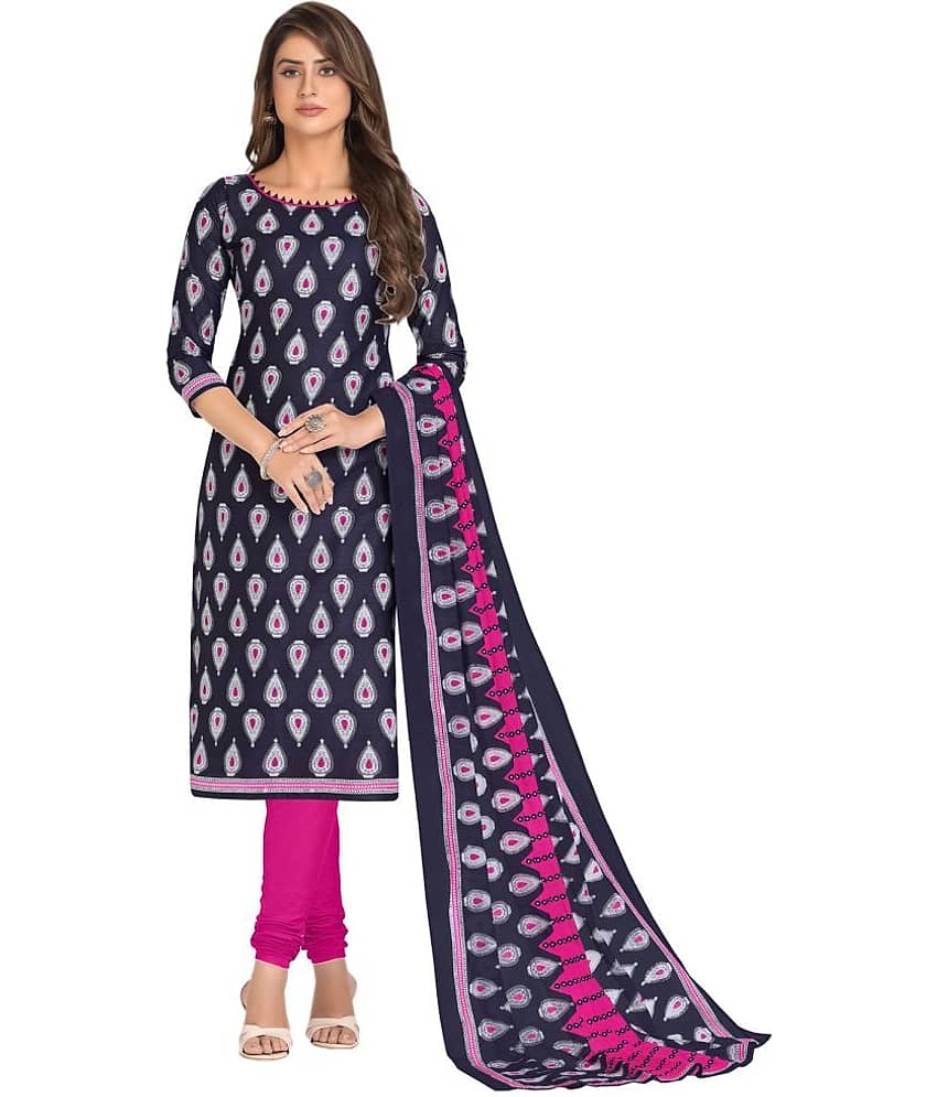 shree jeenmata collection Blue Cotton Unstitched Dress Material - Single - Unstitched Fabrics | Buy online on ZillyBuy